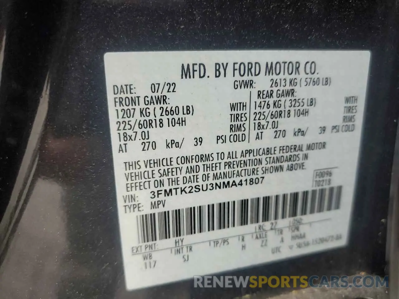 13 Photograph of a damaged car 3FMTK2SU3NMA41807 FORD MUSTANG 2022
