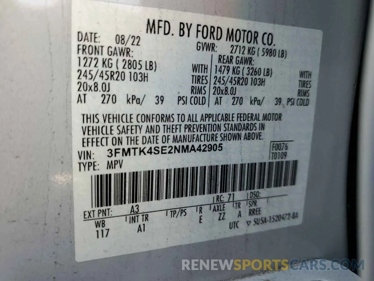 14 Photograph of a damaged car 3FMTK4SE2NMA42905 FORD MUSTANG 2022