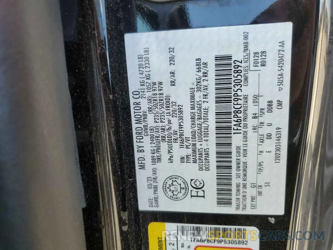 12 Фотография поврежденного автомобиля 1FA6P8CF9P5305892 FORD MUSTANG 2023