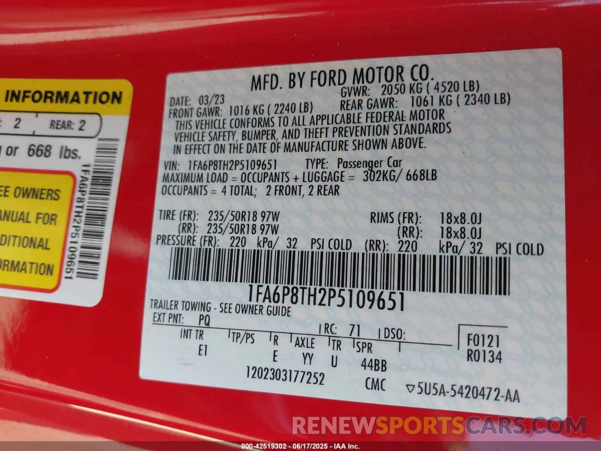 9 Photograph of a damaged car 1FA6P8TH2P5109651 FORD MUSTANG 2023