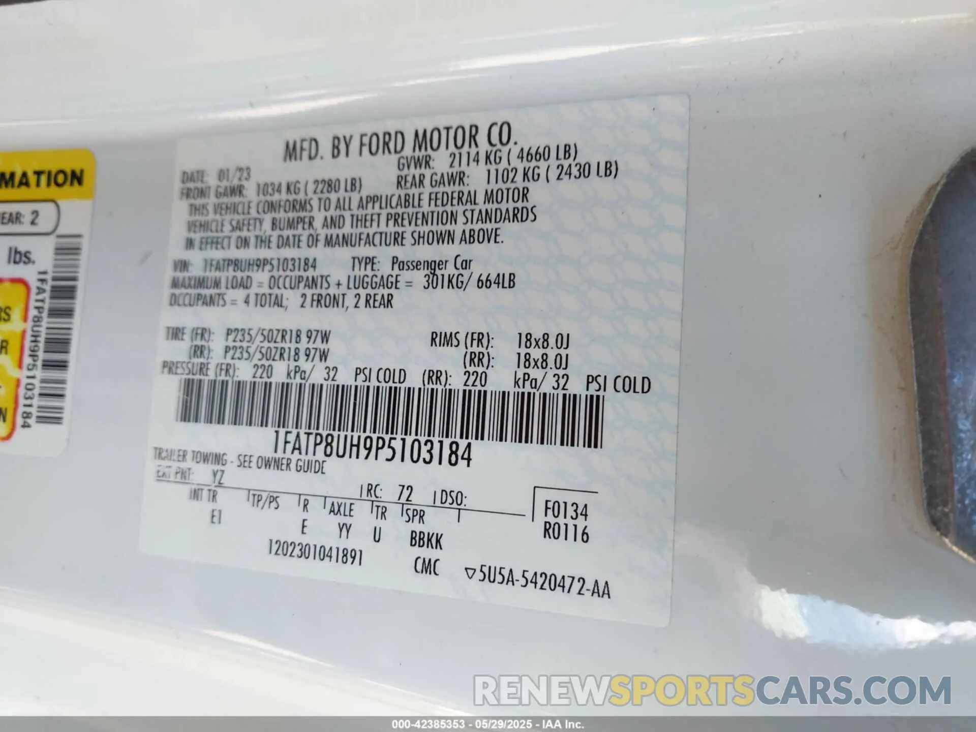 9 Фотография поврежденного автомобиля 1FATP8UH9P5103184 FORD MUSTANG 2023