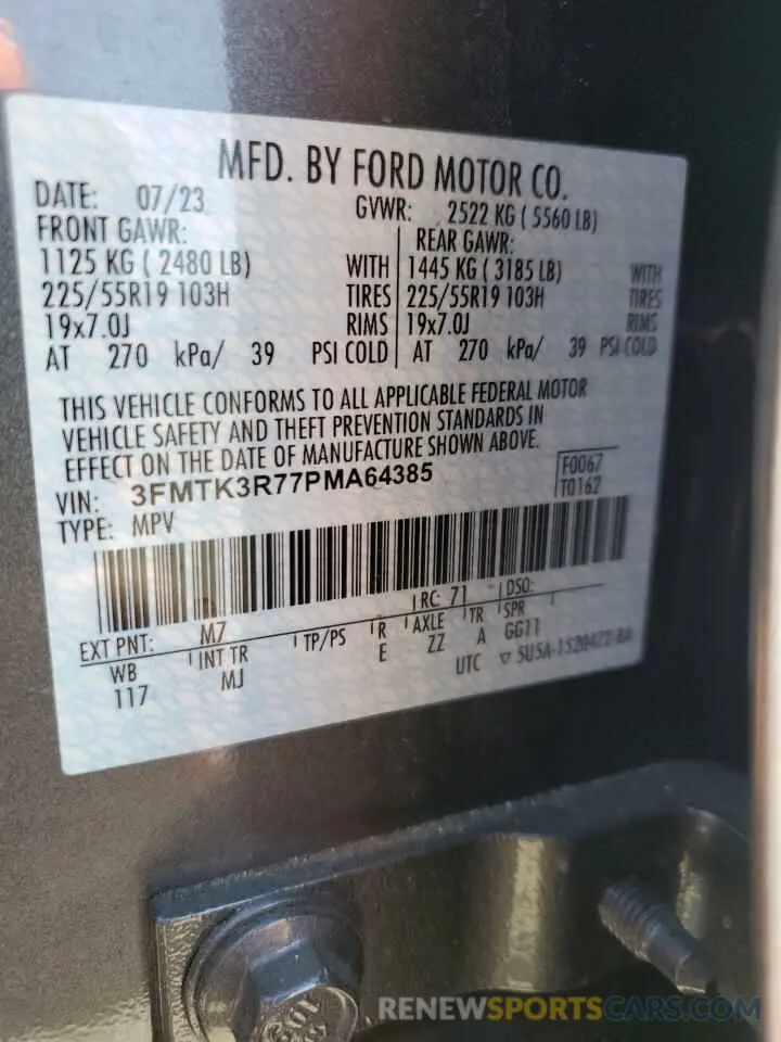 13 Фотография поврежденного автомобиля 3FMTK3R77PMA64385 FORD MUSTANG 2023