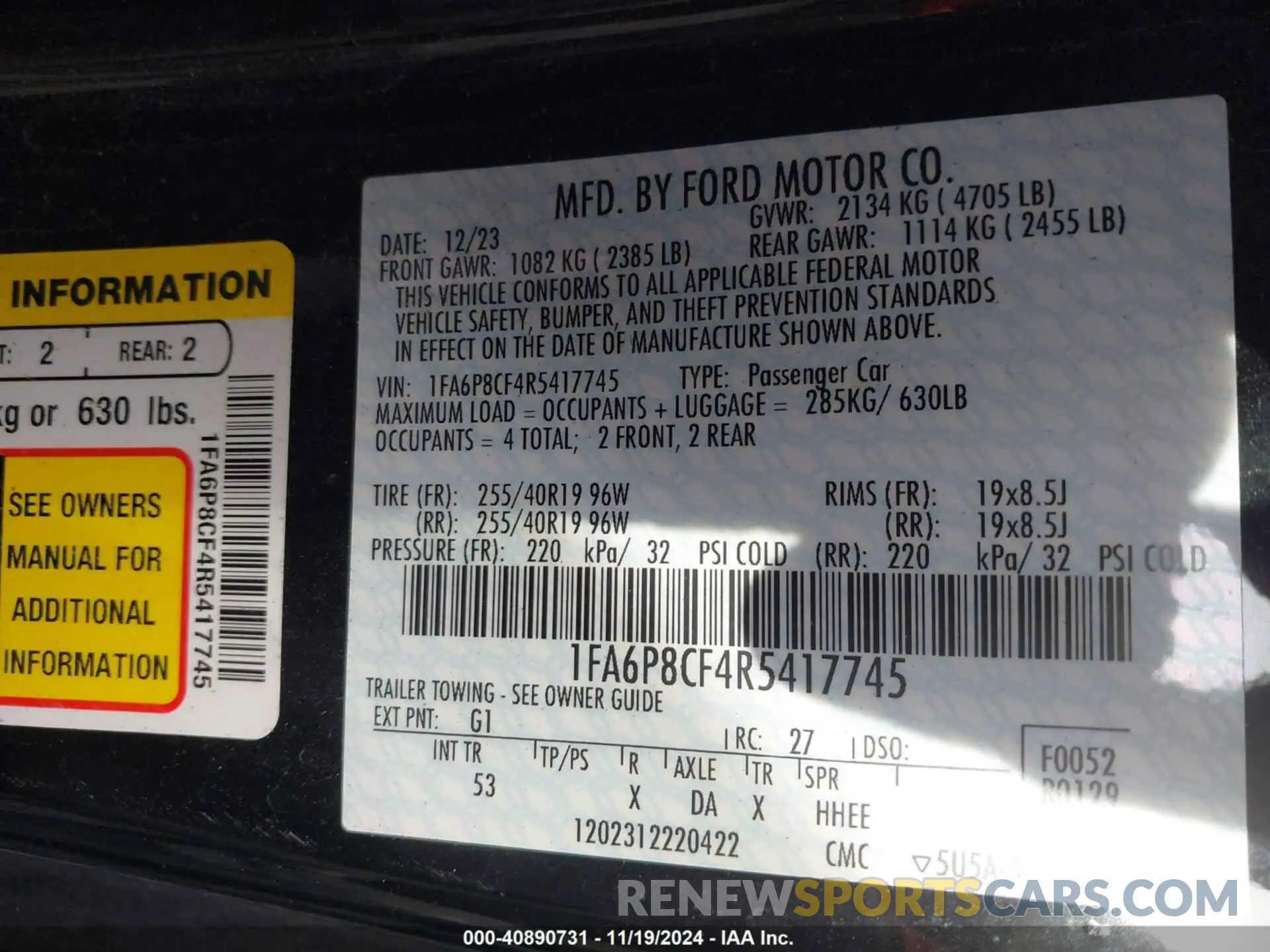 9 Фотография поврежденного автомобиля 1FA6P8CF4R5417745 FORD MUSTANG 2024