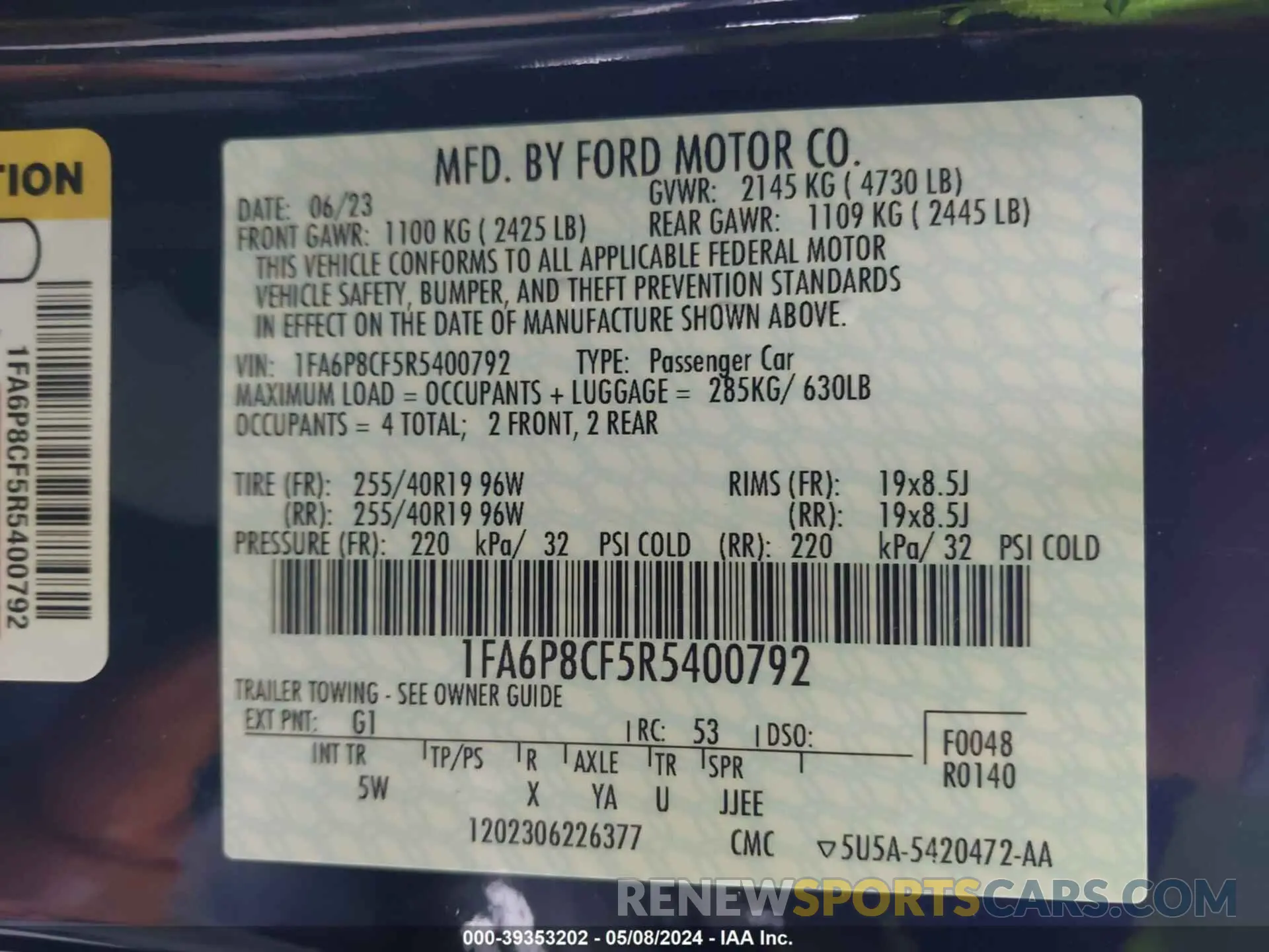 9 Фотография поврежденного автомобиля 1FA6P8CF5R5400792 FORD MUSTANG 2024