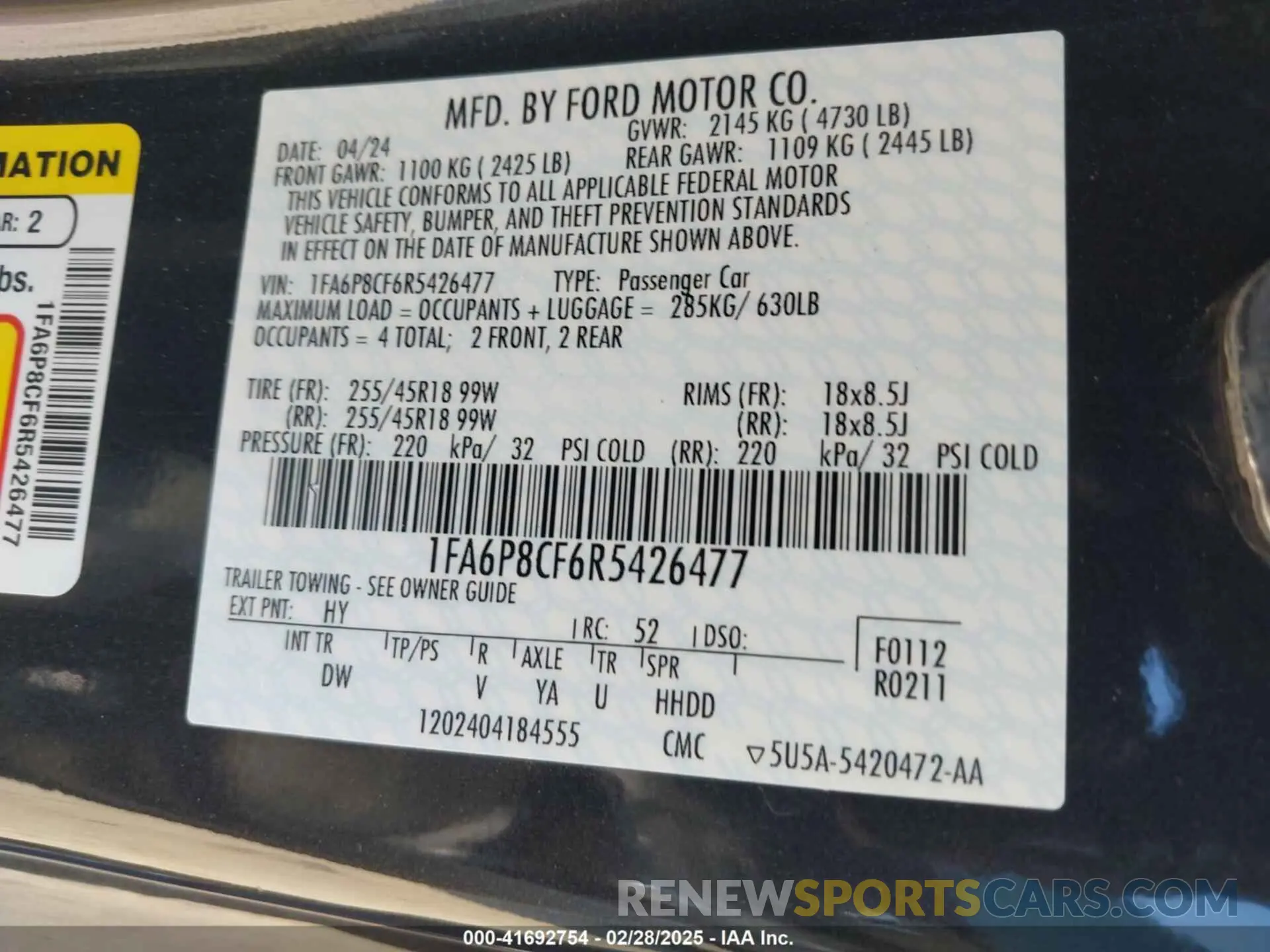 9 Фотография поврежденного автомобиля 1FA6P8CF6R5426477 FORD MUSTANG 2024