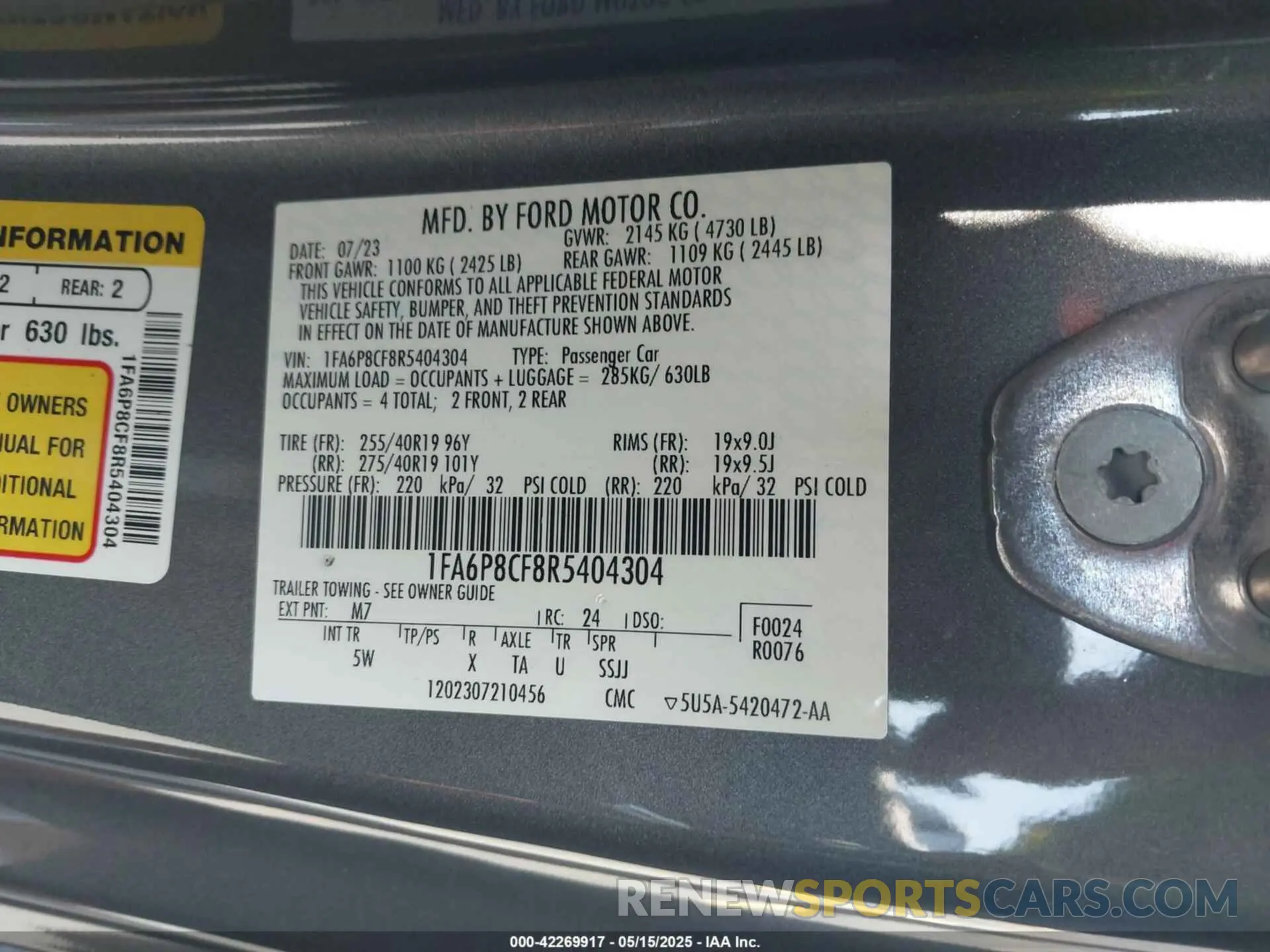 9 Фотография поврежденного автомобиля 1FA6P8CF8R5404304 FORD MUSTANG 2024