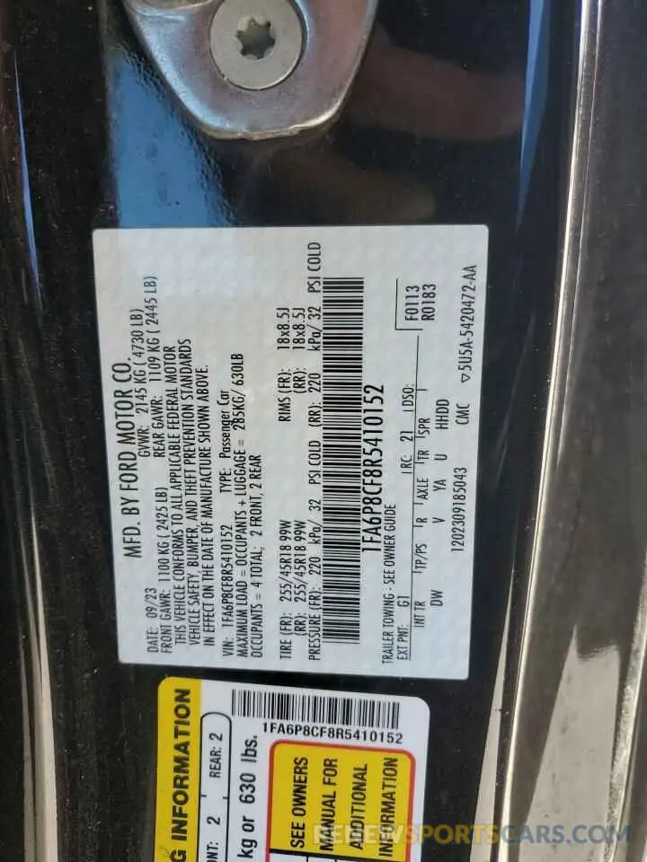 13 Фотография поврежденного автомобиля 1FA6P8CF8R5410152 FORD MUSTANG 2024