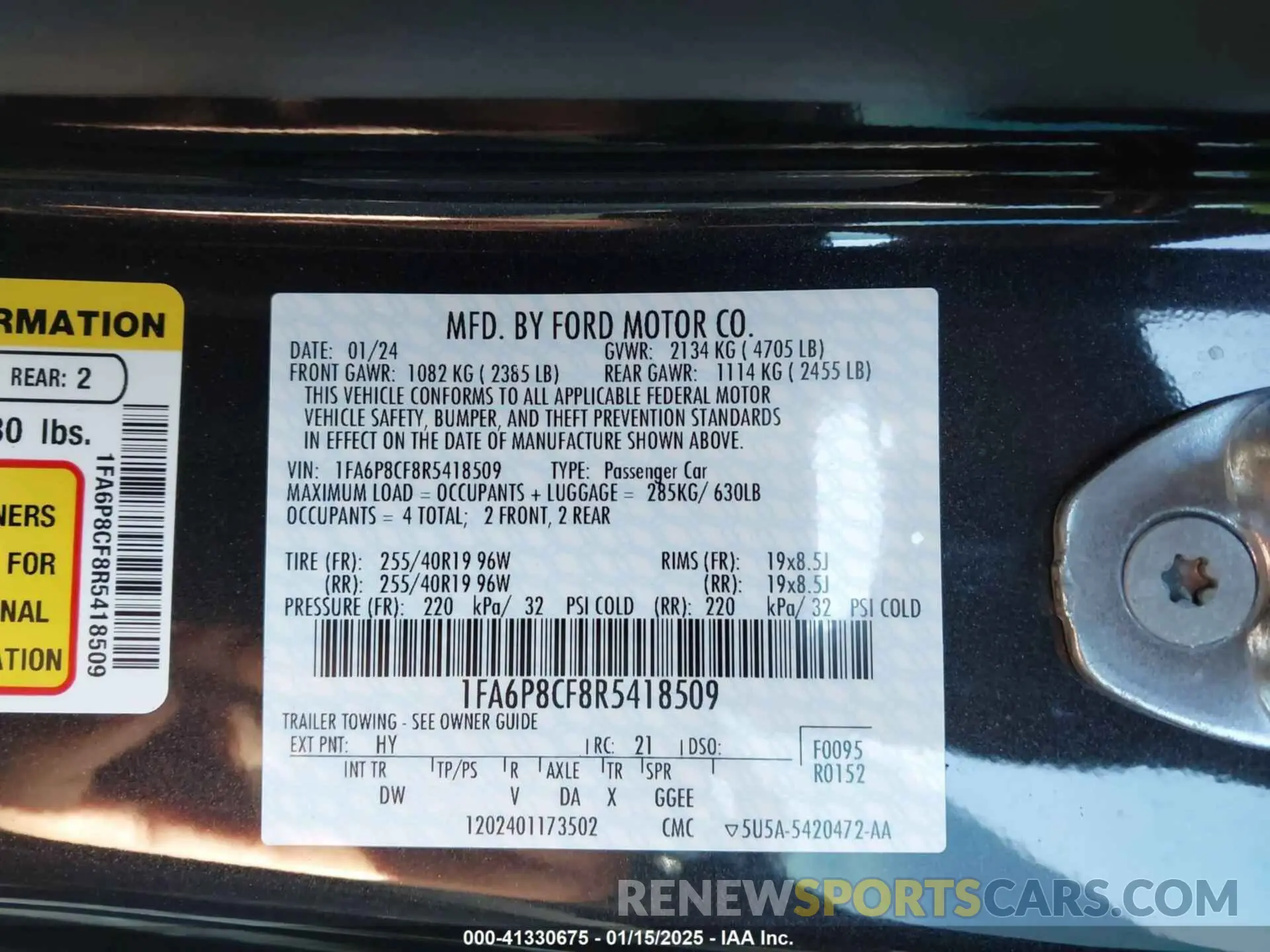 9 Фотография поврежденного автомобиля 1FA6P8CF8R5418509 FORD MUSTANG 2024