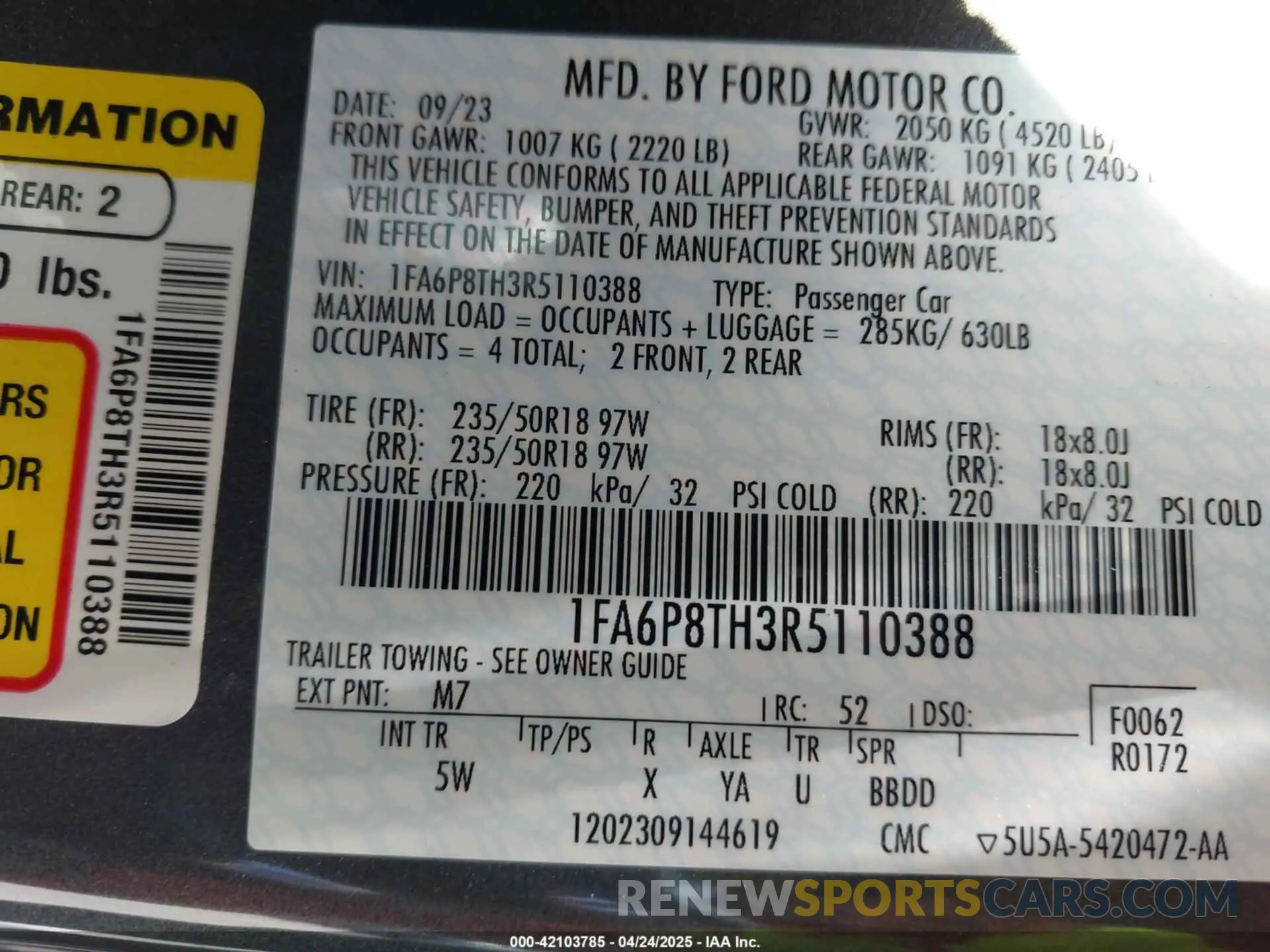 9 Фотография поврежденного автомобиля 1FA6P8TH3R5110388 FORD MUSTANG 2024
