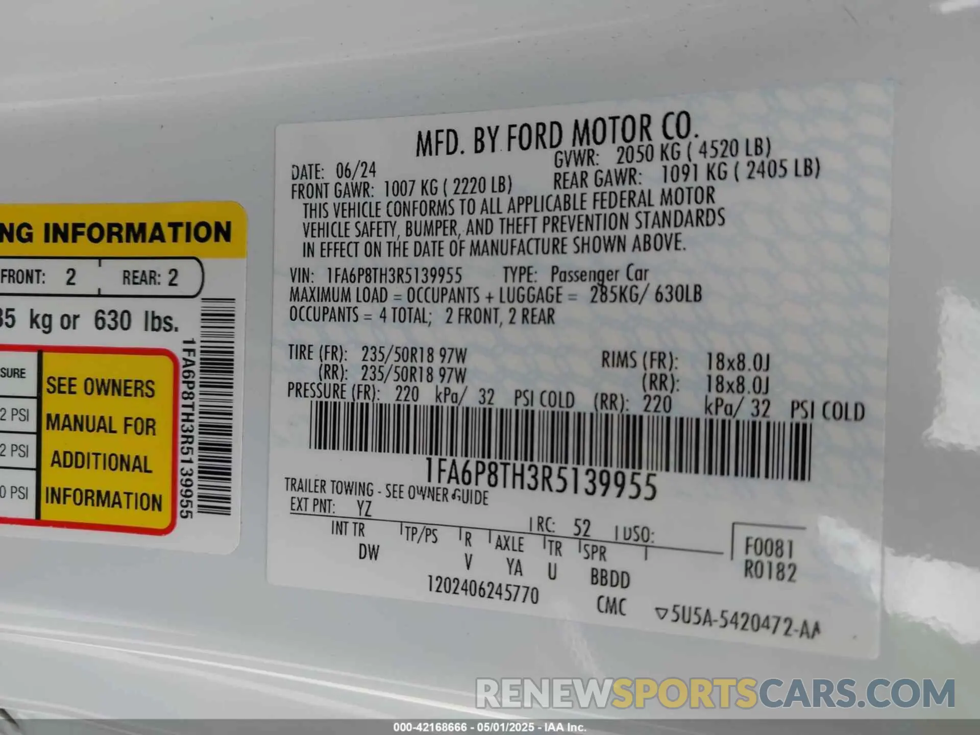 9 Фотография поврежденного автомобиля 1FA6P8TH3R5139955 FORD MUSTANG 2024