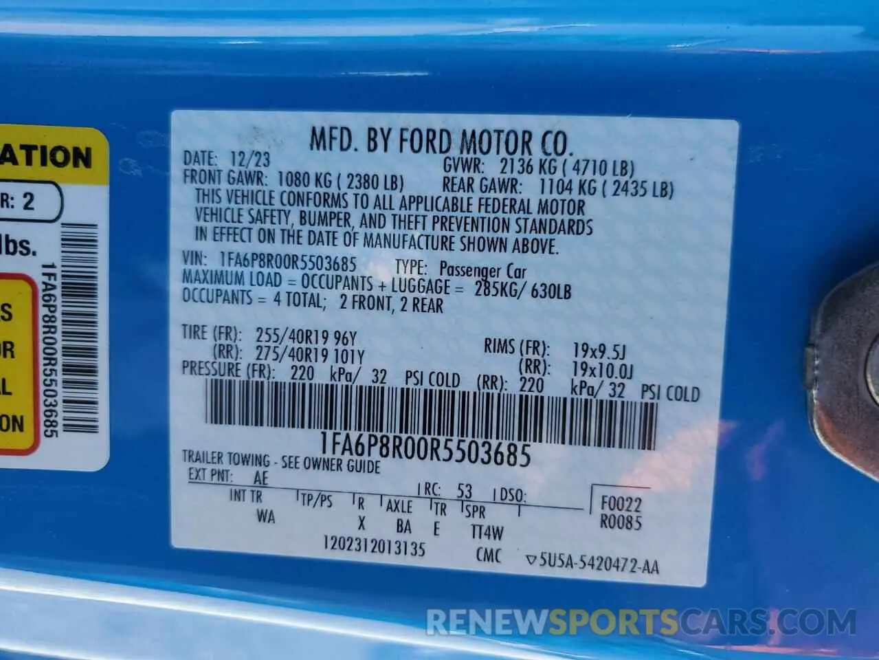 13 Photograph of a damaged car 1FA6P8R00R5503685 FORD MUSTANG DA 2024