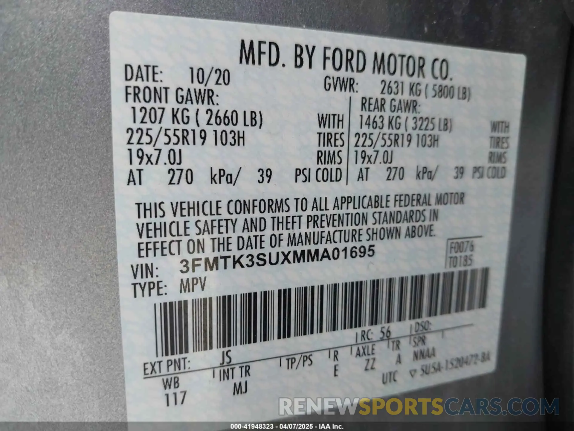 9 Photograph of a damaged car 3FMTK3SUXMMA01695 FORD MUSTANG MACH-E 2021