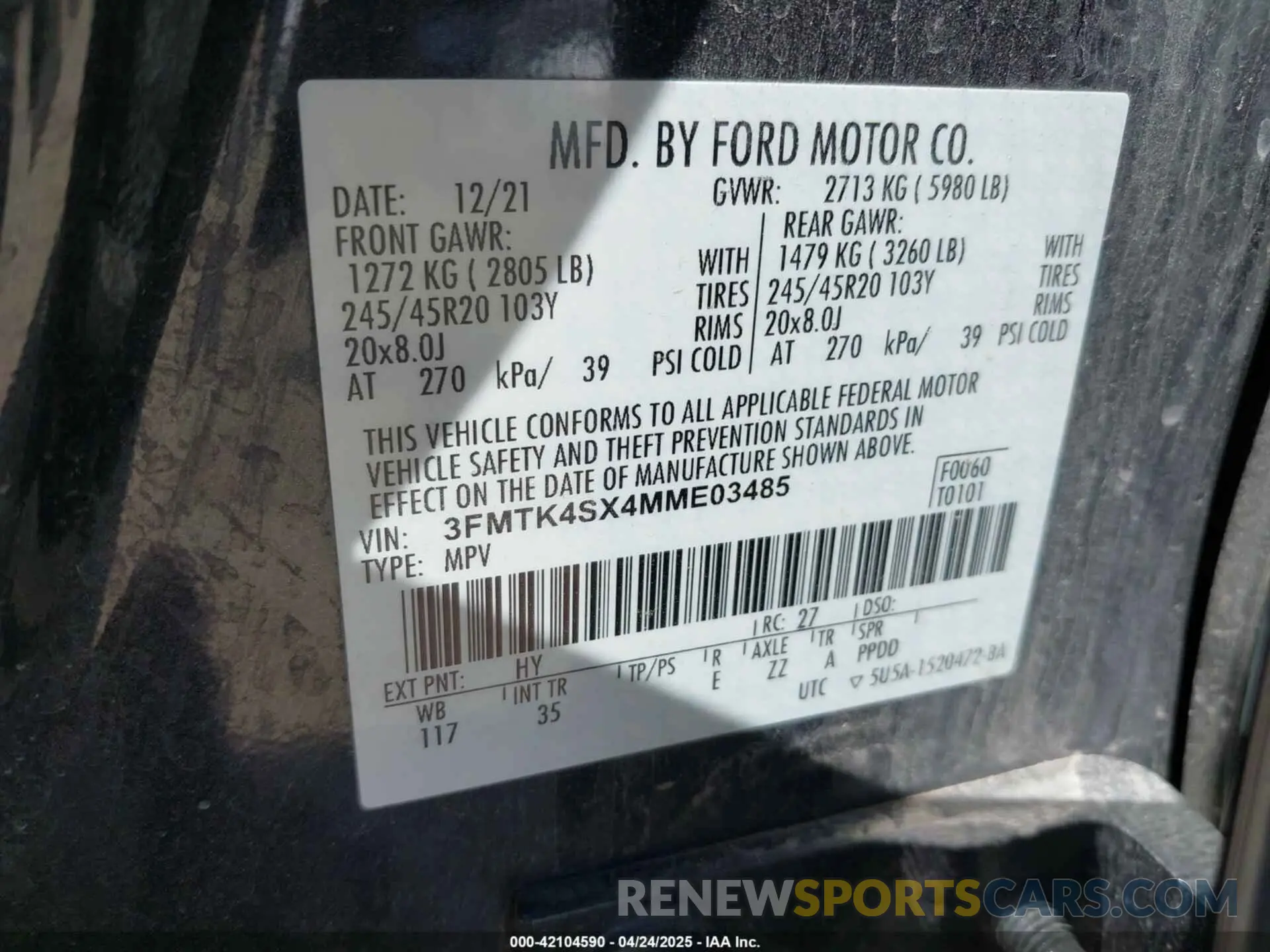 9 Фотография поврежденного автомобиля 3FMTK4SX4MME03485 FORD MUSTANG MACH-E 2021