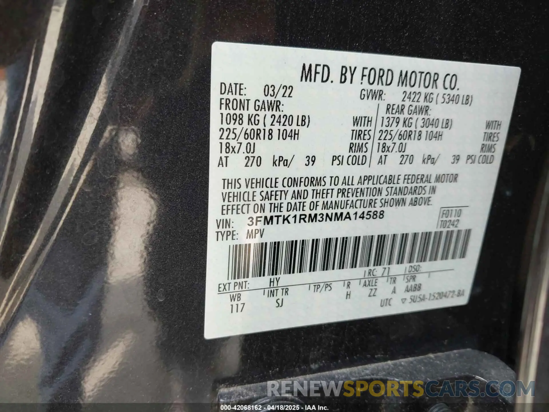 9 Photograph of a damaged car 3FMTK1RM3NMA14588 FORD MUSTANG MACH-E 2022
