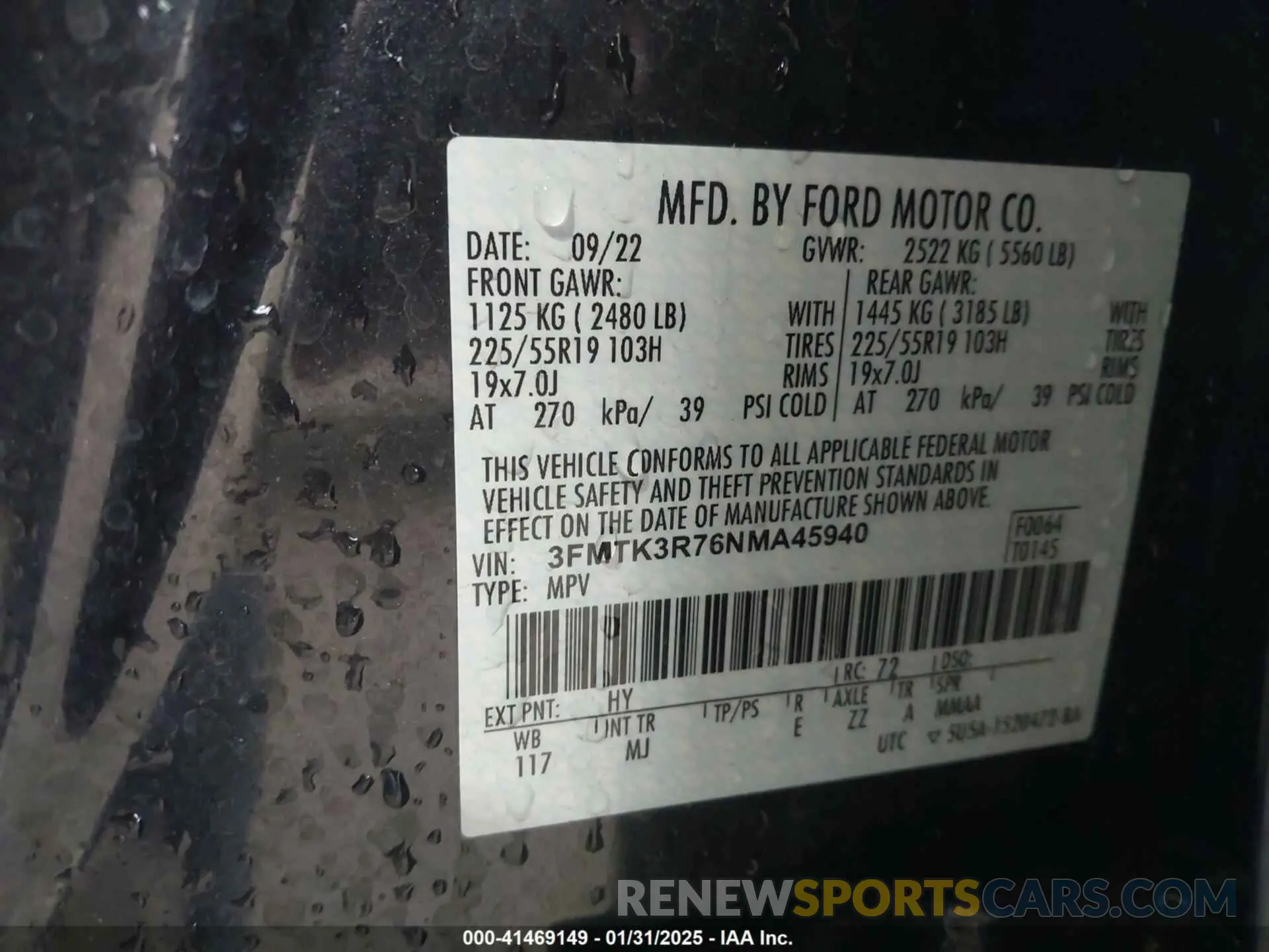 9 Photograph of a damaged car 3FMTK3R76NMA45940 FORD MUSTANG MACH-E 2022