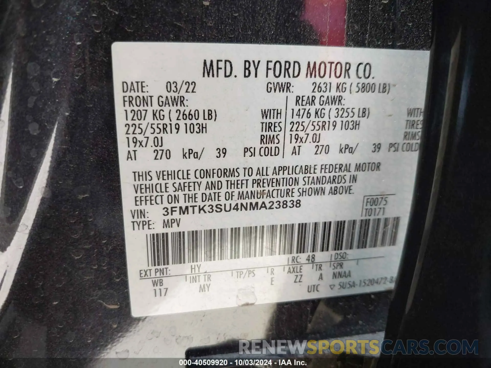 9 Фотография поврежденного автомобиля 3FMTK3SU4NMA23838 FORD MUSTANG MACH-E 2022