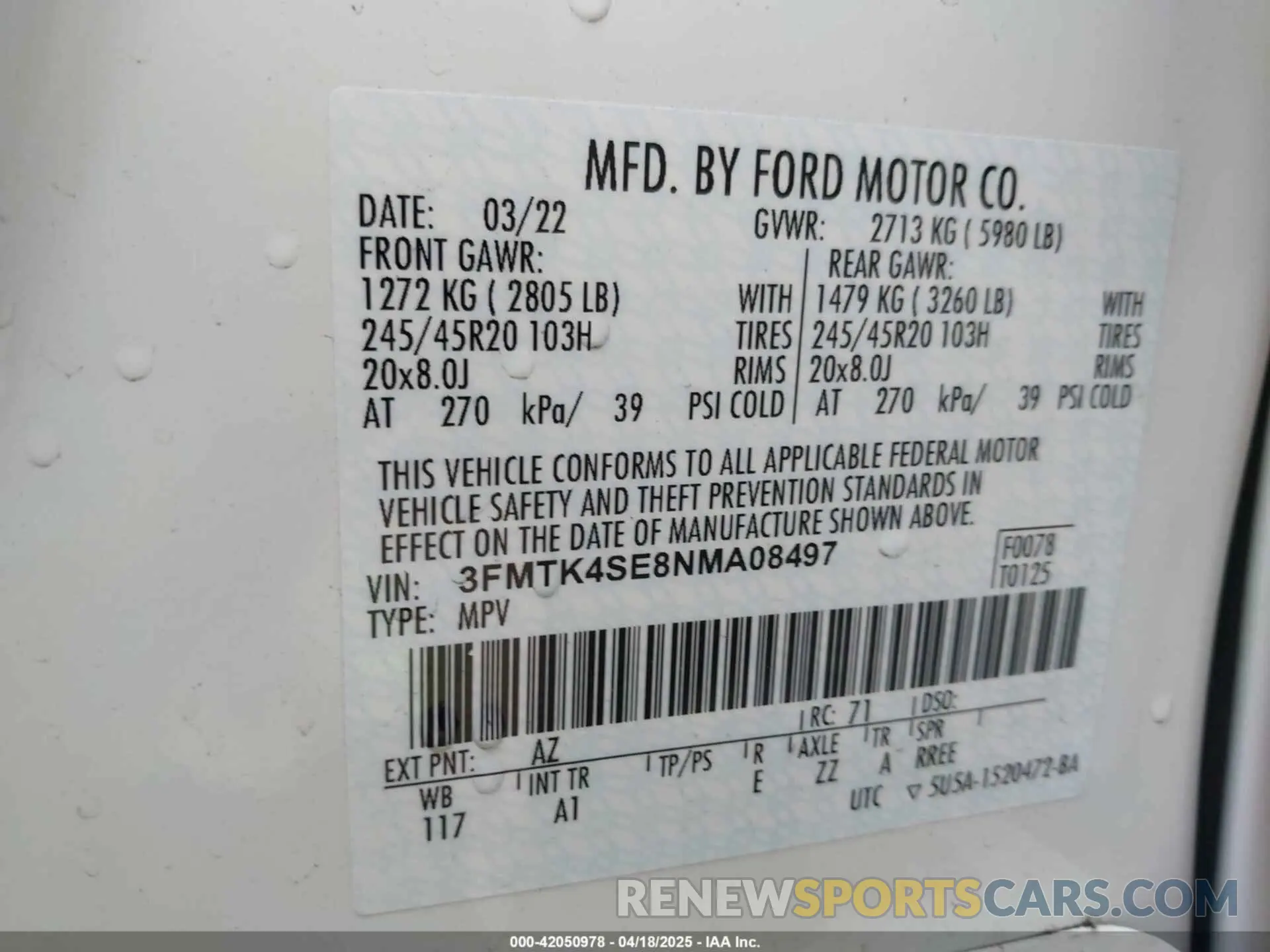 9 Photograph of a damaged car 3FMTK4SE8NMA08497 FORD MUSTANG MACH-E 2022