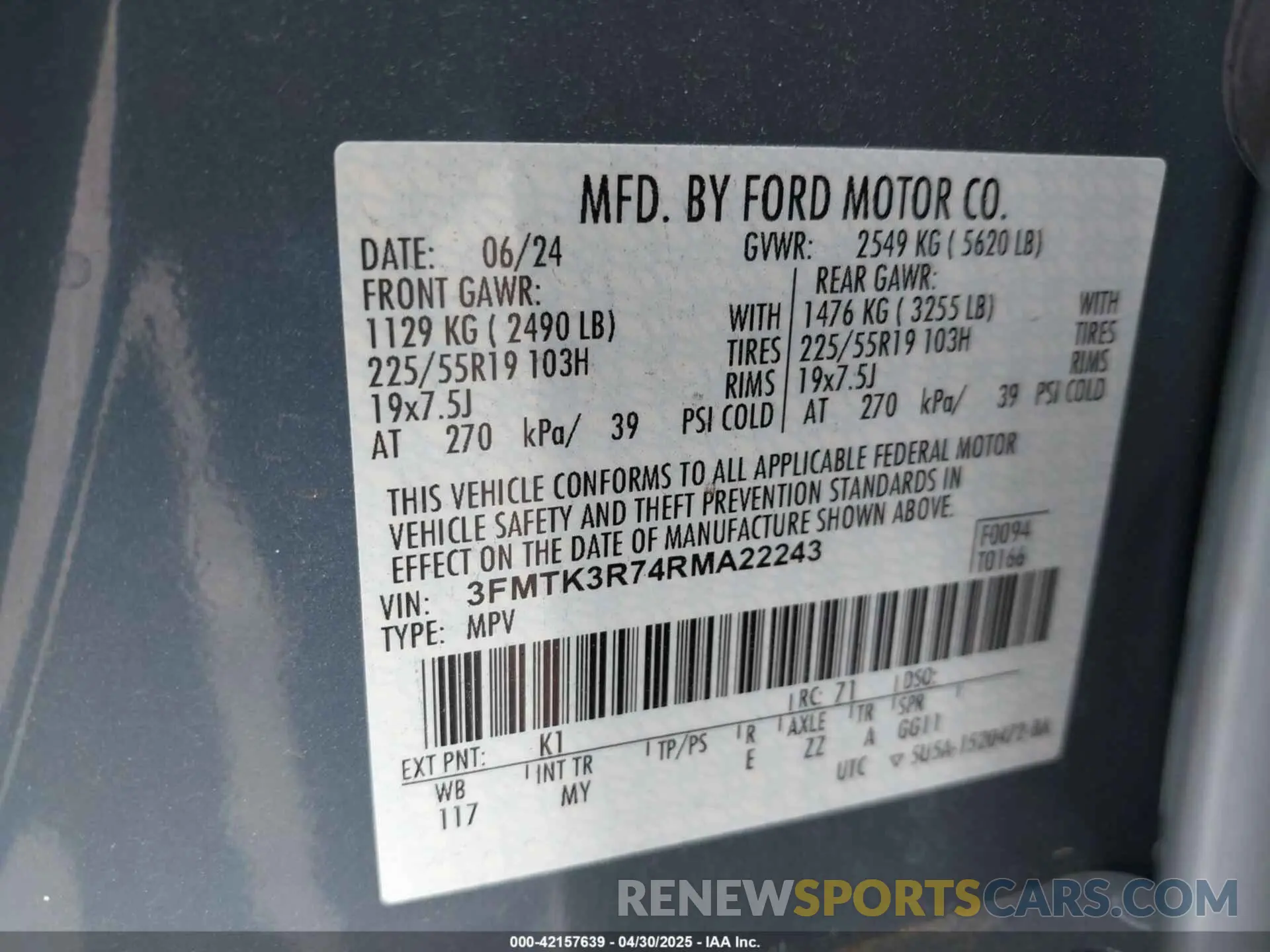 9 Фотография поврежденного автомобиля 3FMTK3R74RMA22243 FORD MUSTANG MACH-E 2024