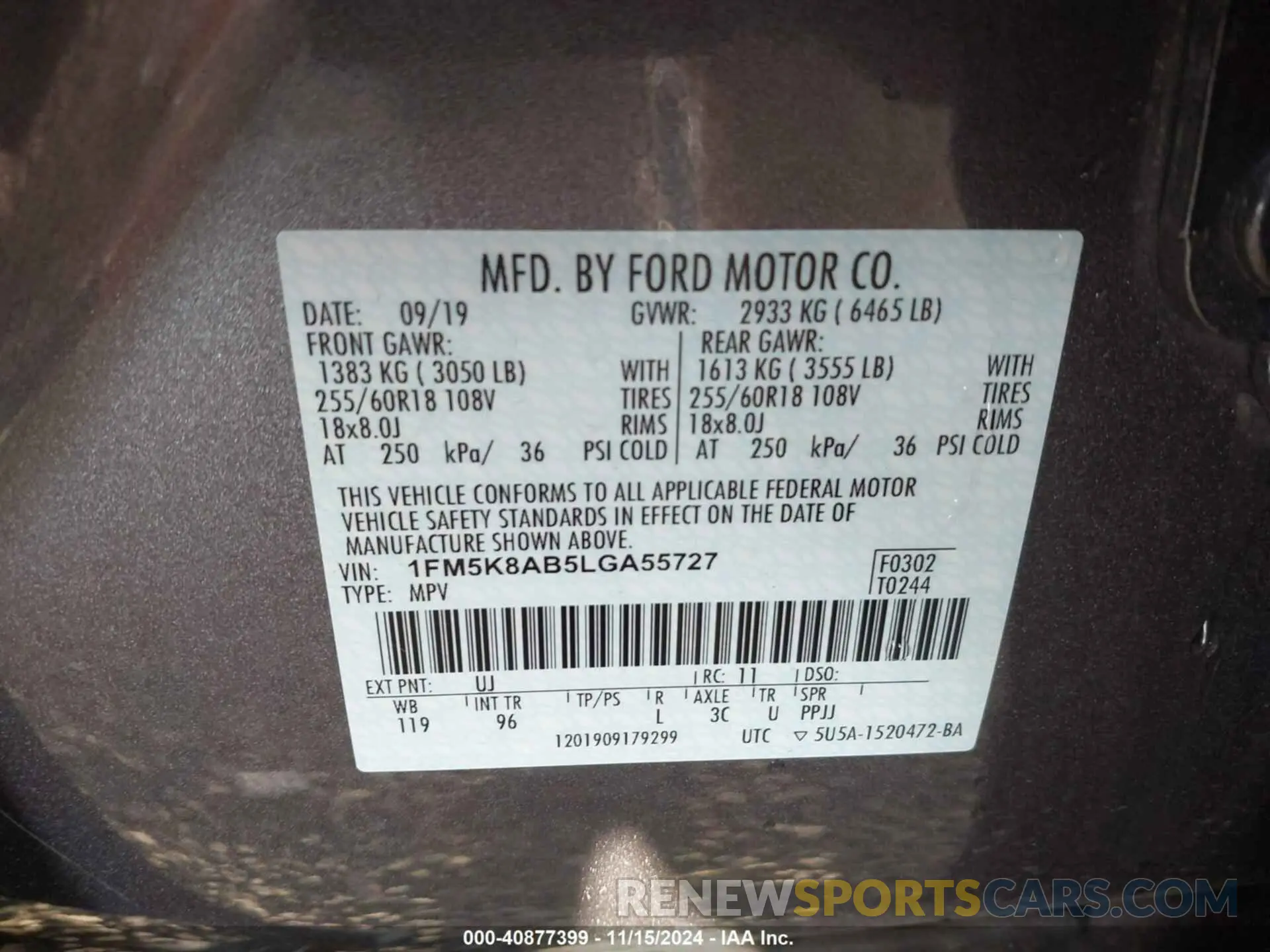 9 Photograph of a damaged car 1FM5K8AB5LGA55727 FORD POLICE INTERCEPTOR UTILITY 2020