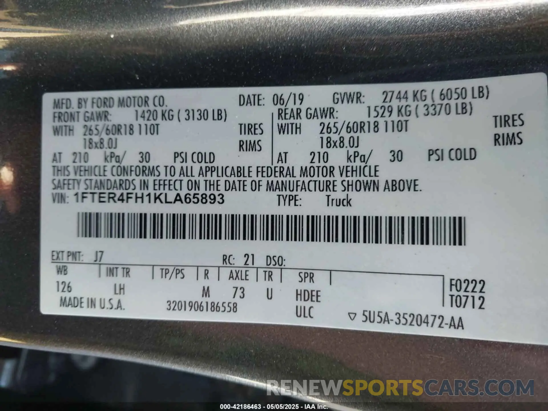 9 Фотография поврежденного автомобиля 1FTER4FH1KLA65893 FORD RANGER 2019