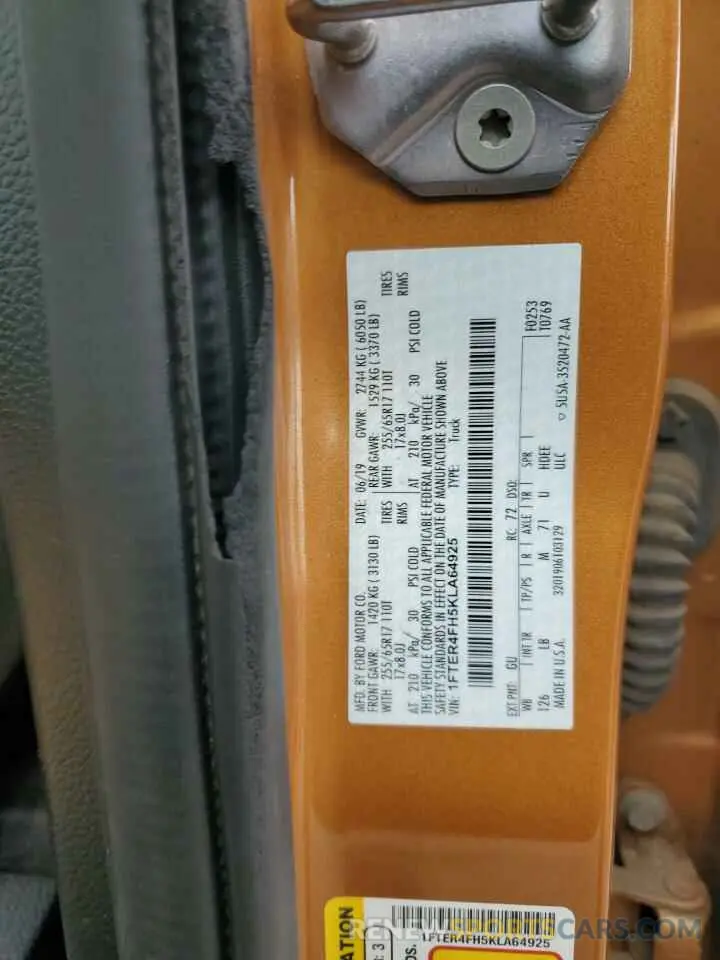 12 Фотография поврежденного автомобиля 1FTER4FH5KLA64925 FORD RANGER 2019