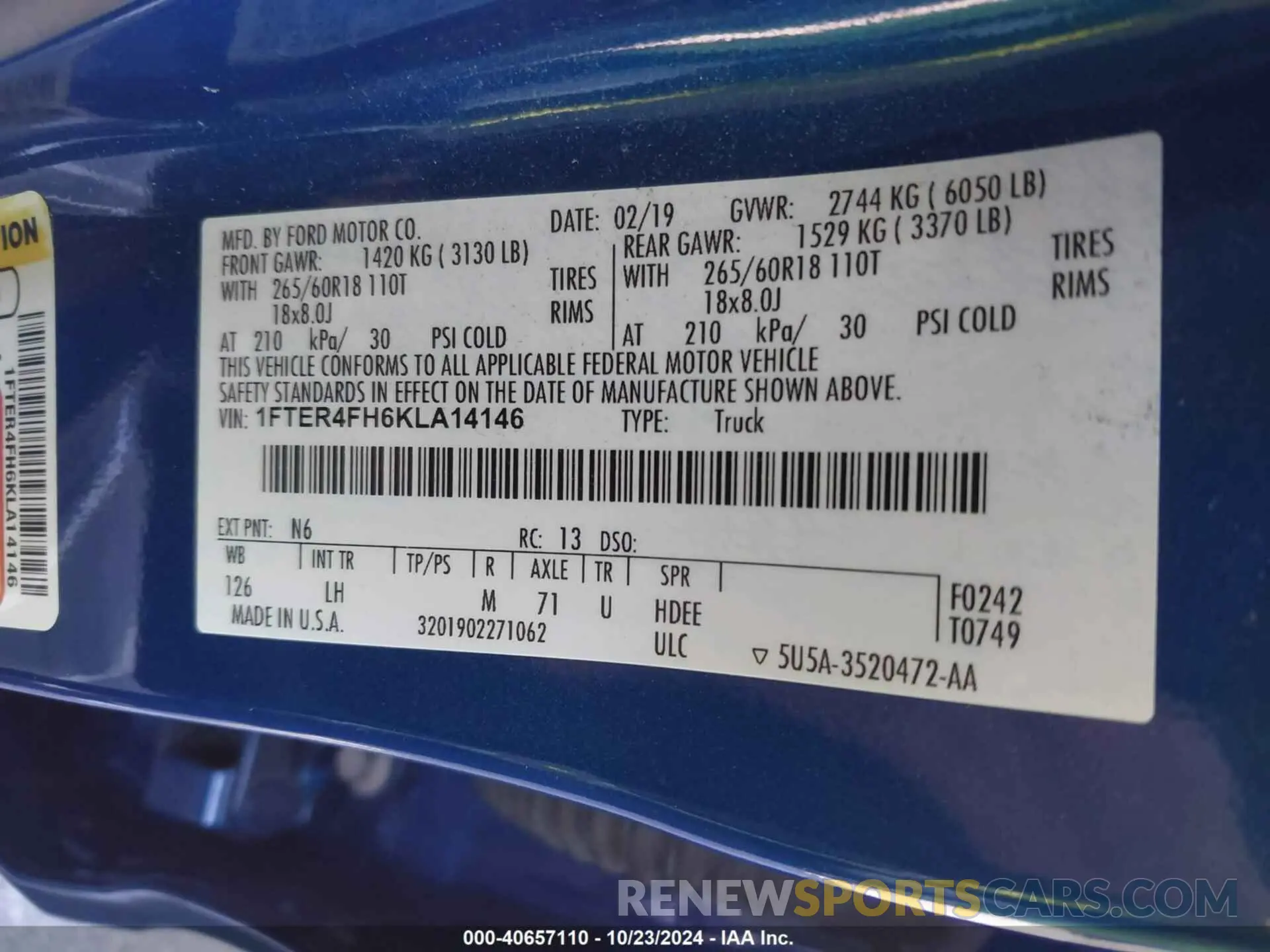 9 Фотография поврежденного автомобиля 1FTER4FH6KLA14146 FORD RANGER 2019
