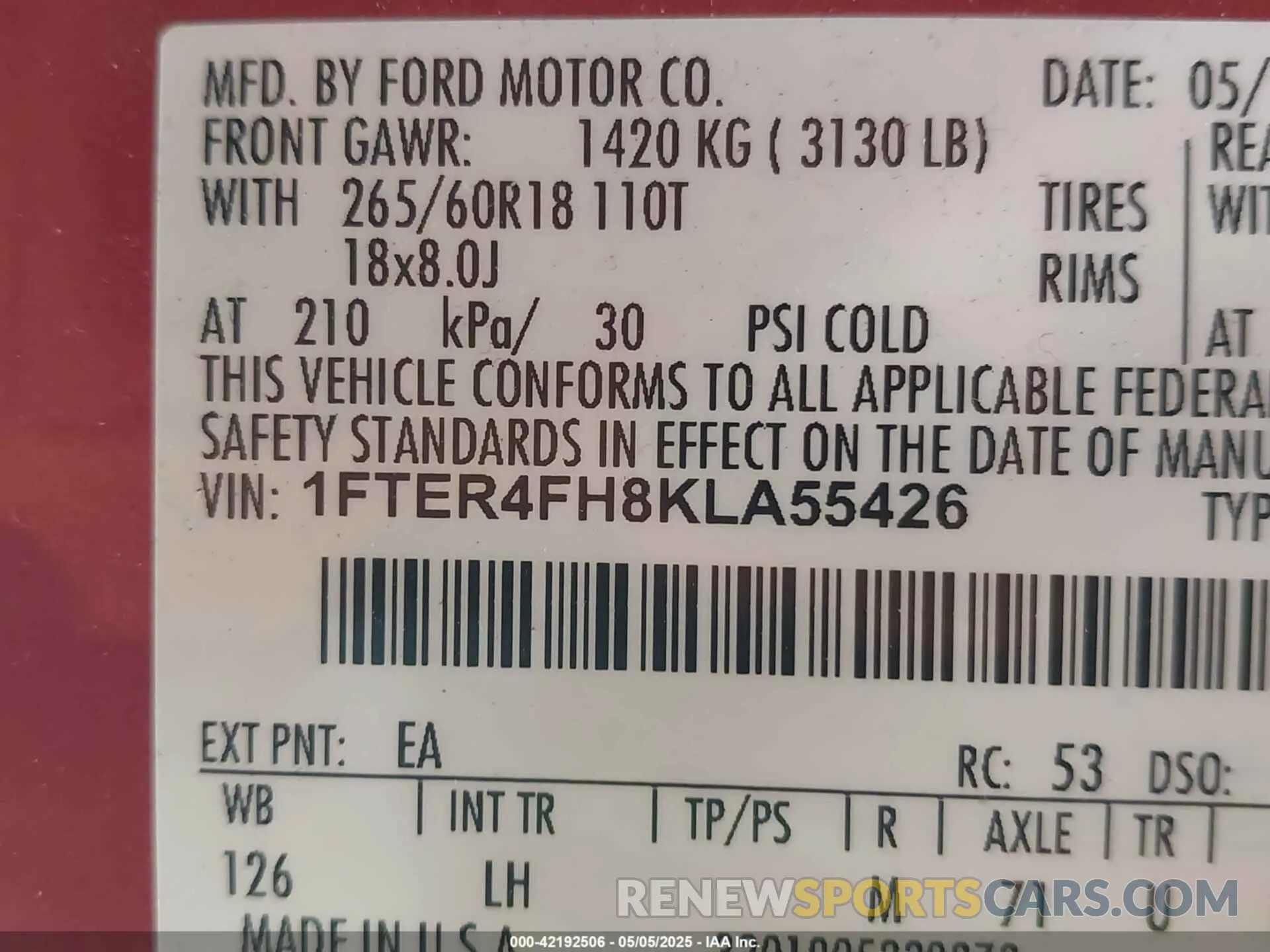 9 Photograph of a damaged car 1FTER4FH8KLA55426 FORD RANGER 2019