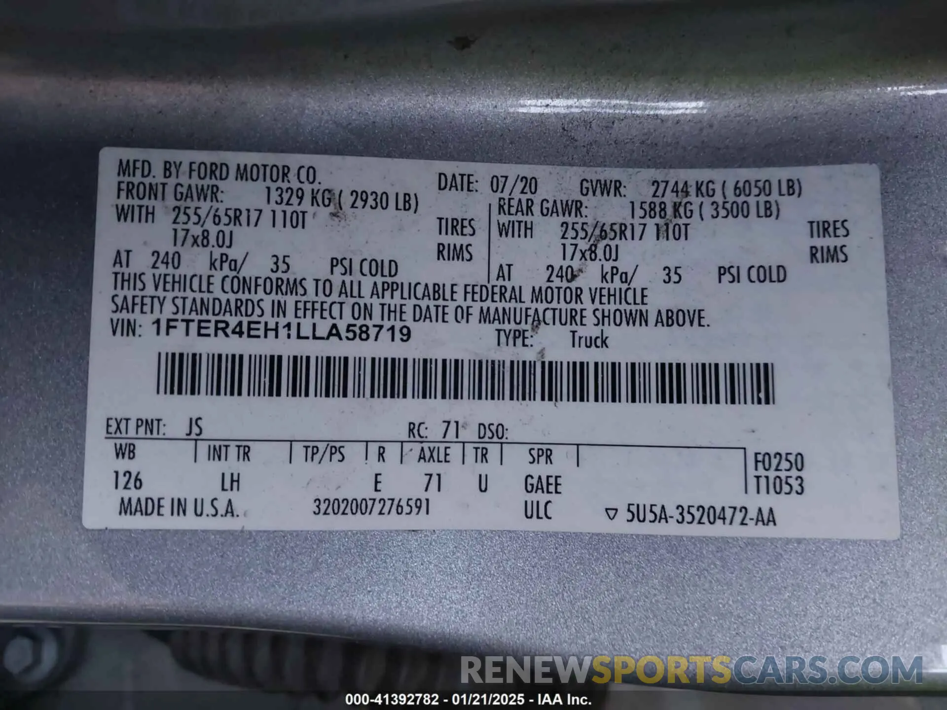 9 Фотография поврежденного автомобиля 1FTER4EH1LLA58719 FORD RANGER 2020