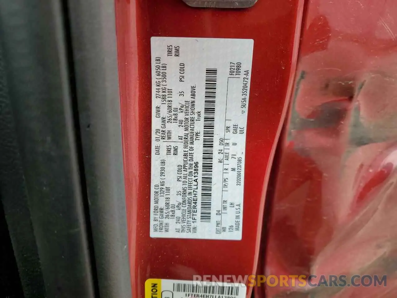 12 Фотография поврежденного автомобиля 1FTER4EH7LLA13896 FORD RANGER 2020