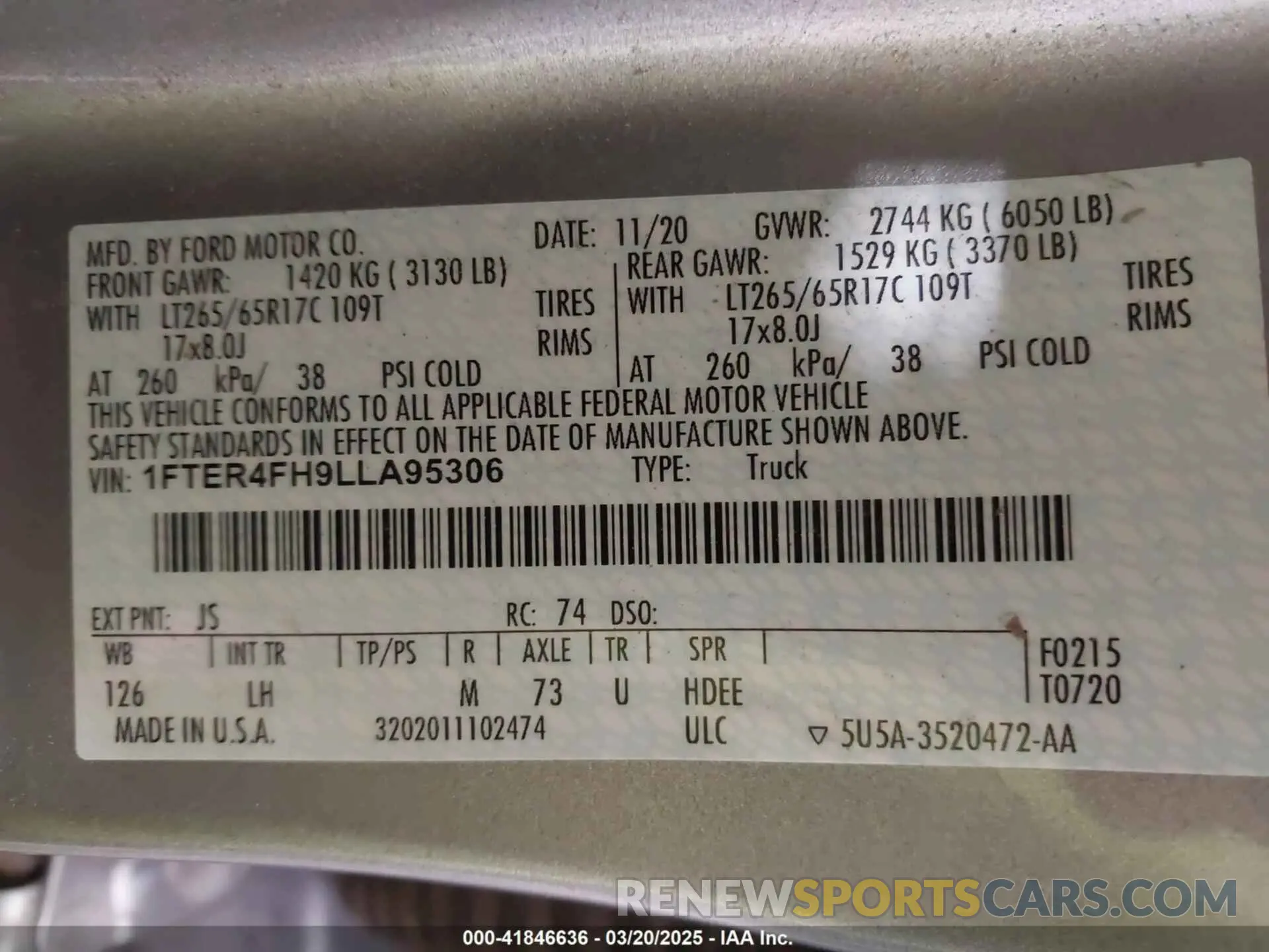 9 Фотография поврежденного автомобиля 1FTER4FH9LLA95306 FORD RANGER 2020
