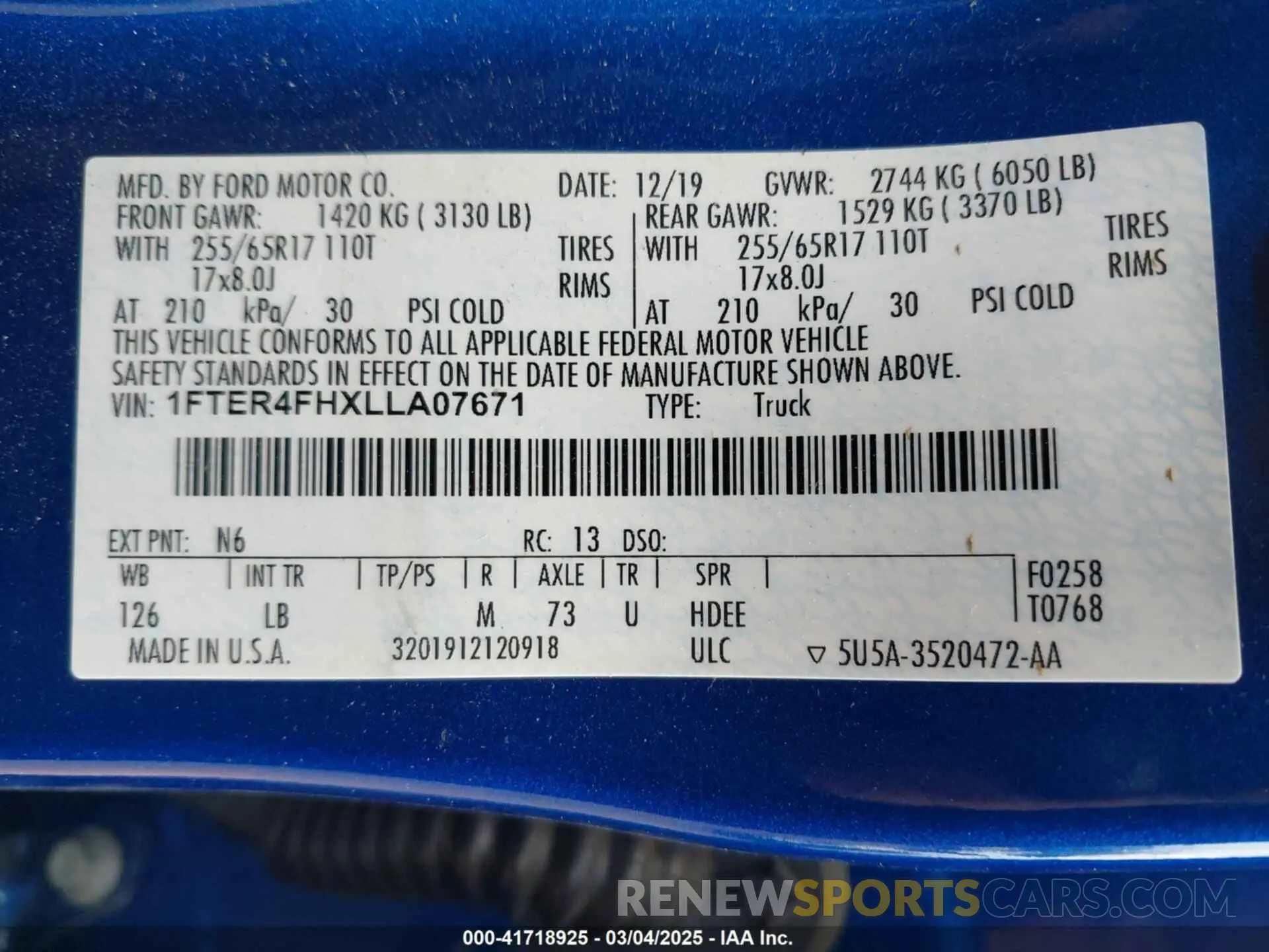 9 Фотография поврежденного автомобиля 1FTER4FHXLLA07671 FORD RANGER 2020