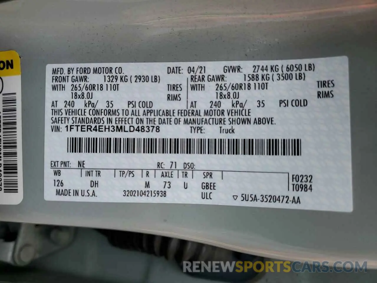 12 Photograph of a damaged car 1FTER4EH3MLD48378 FORD RANGER 2021
