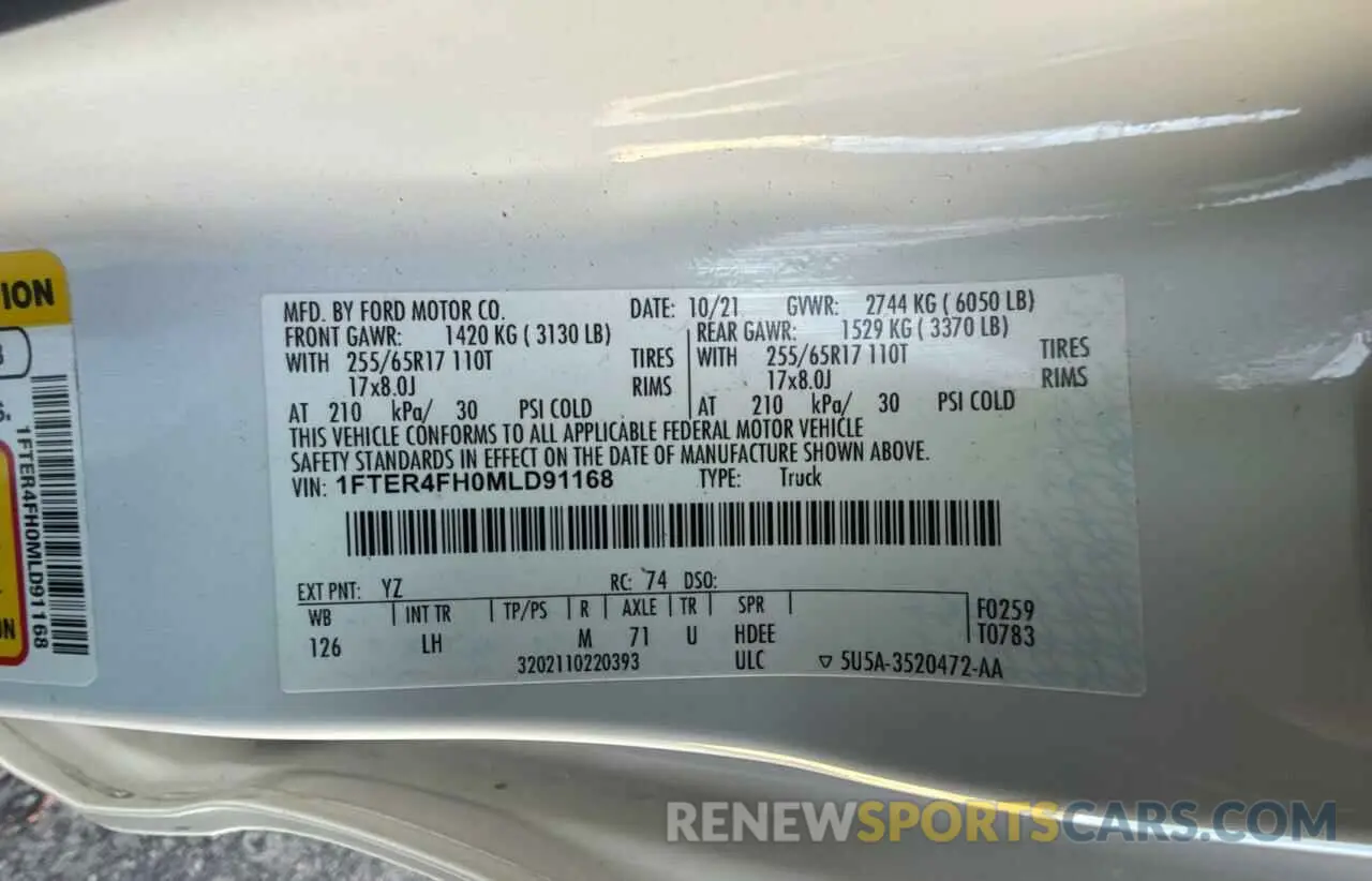 10 Фотография поврежденного автомобиля 1FTER4FH0MLD91168 FORD RANGER 2021