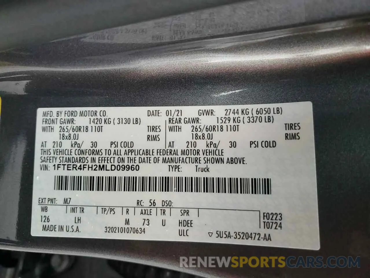 12 Фотография поврежденного автомобиля 1FTER4FH2MLD09960 FORD RANGER 2021