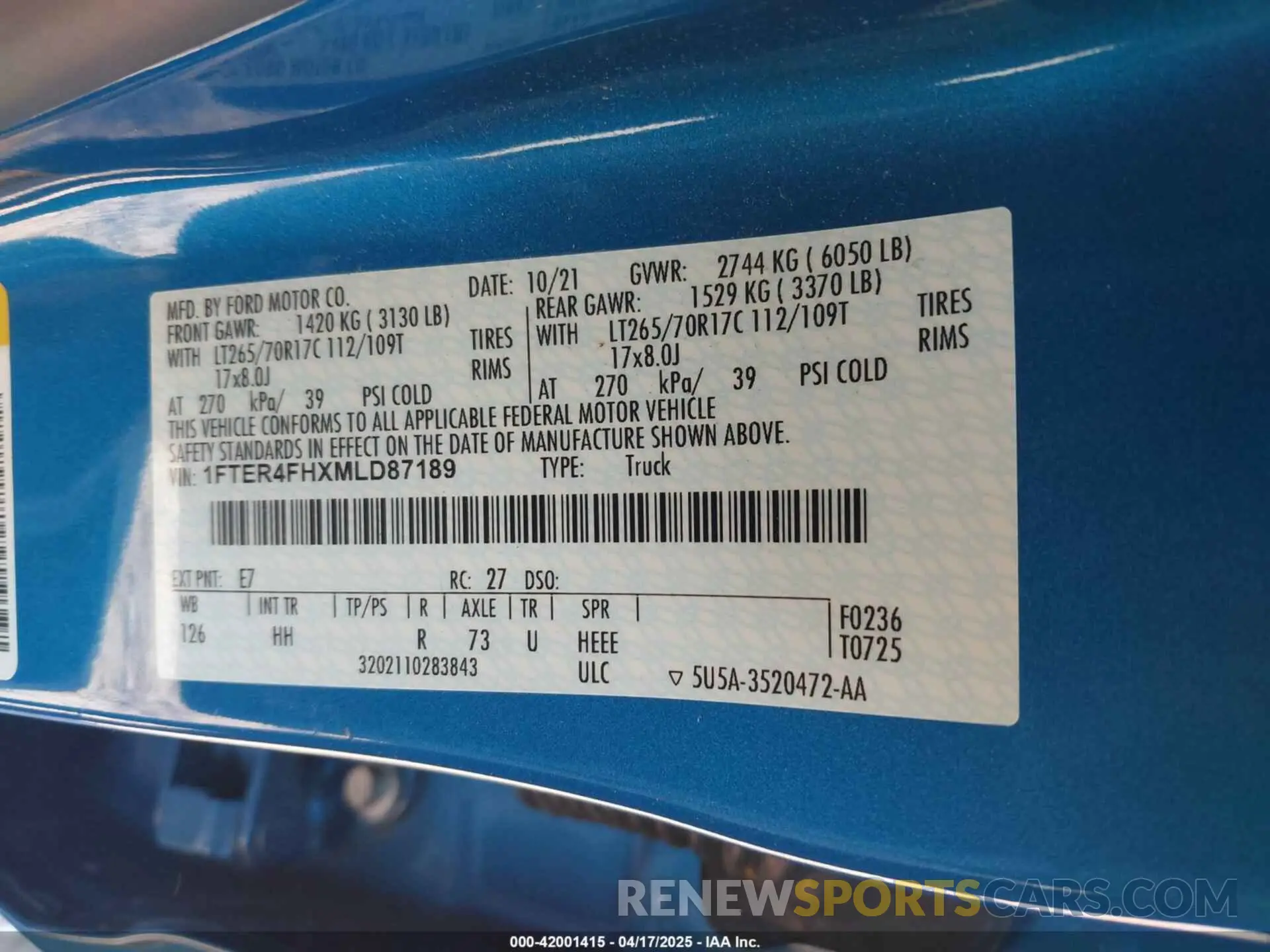 9 Фотография поврежденного автомобиля 1FTER4FHXMLD87189 FORD RANGER 2021