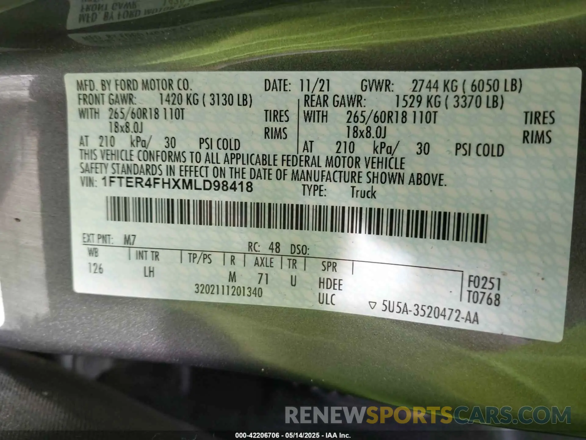 9 Фотография поврежденного автомобиля 1FTER4FHXMLD98418 FORD RANGER 2021