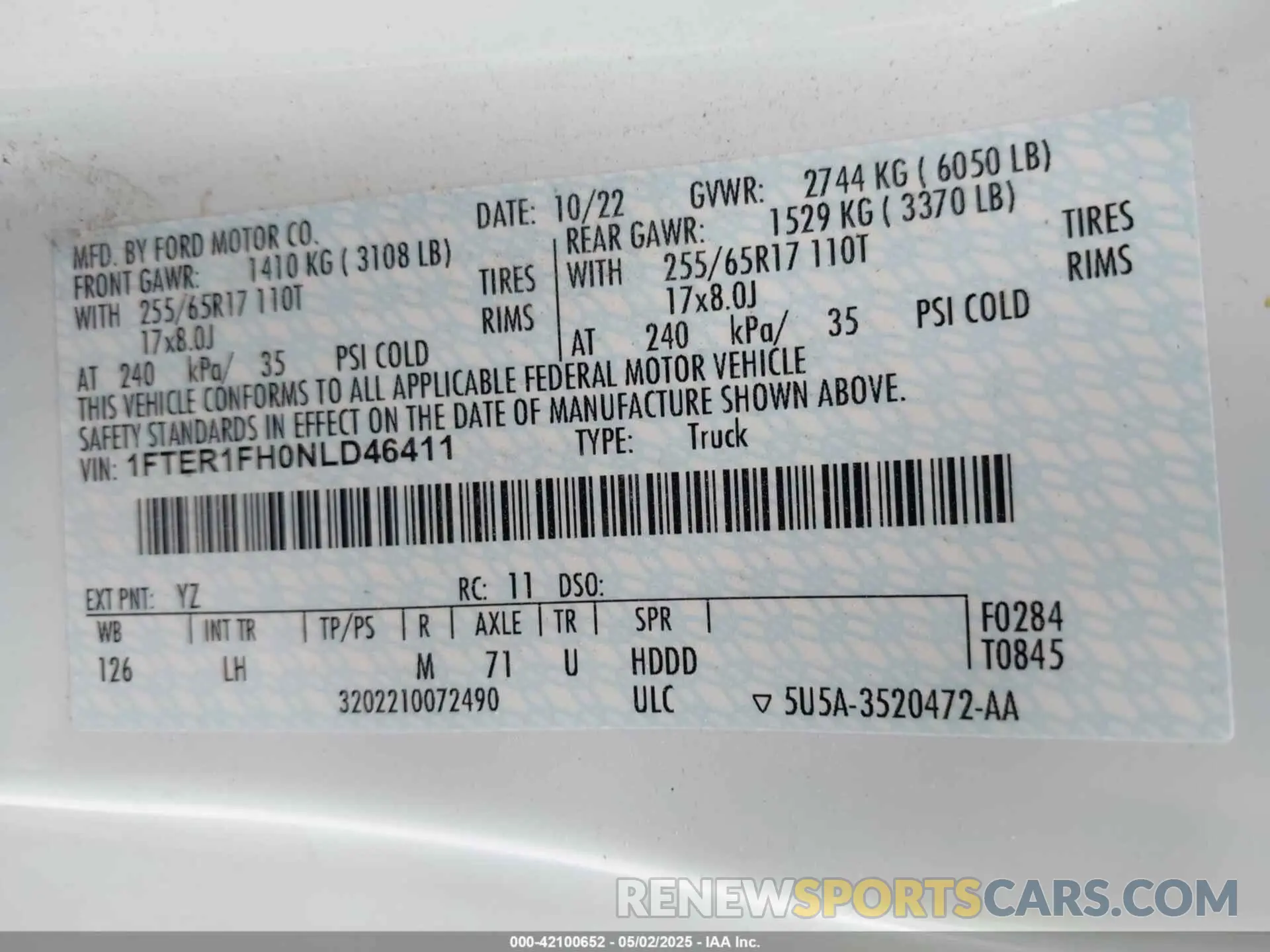 9 Фотография поврежденного автомобиля 1FTER1FH0NLD46411 FORD RANGER 2022