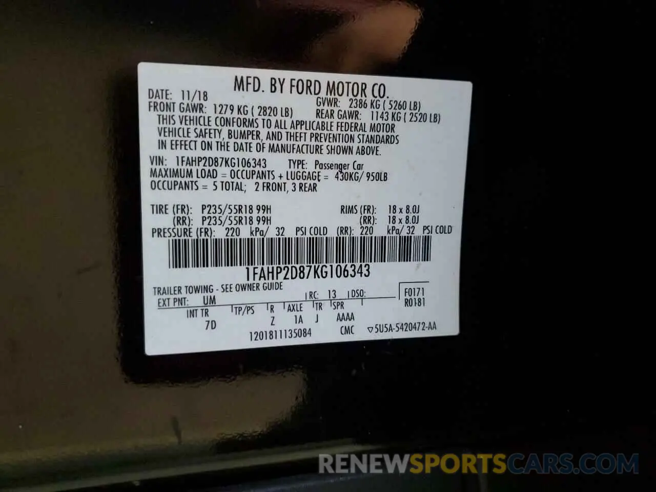 12 Photograph of a damaged car 1FAHP2D87KG106343 FORD TAURUS 2019