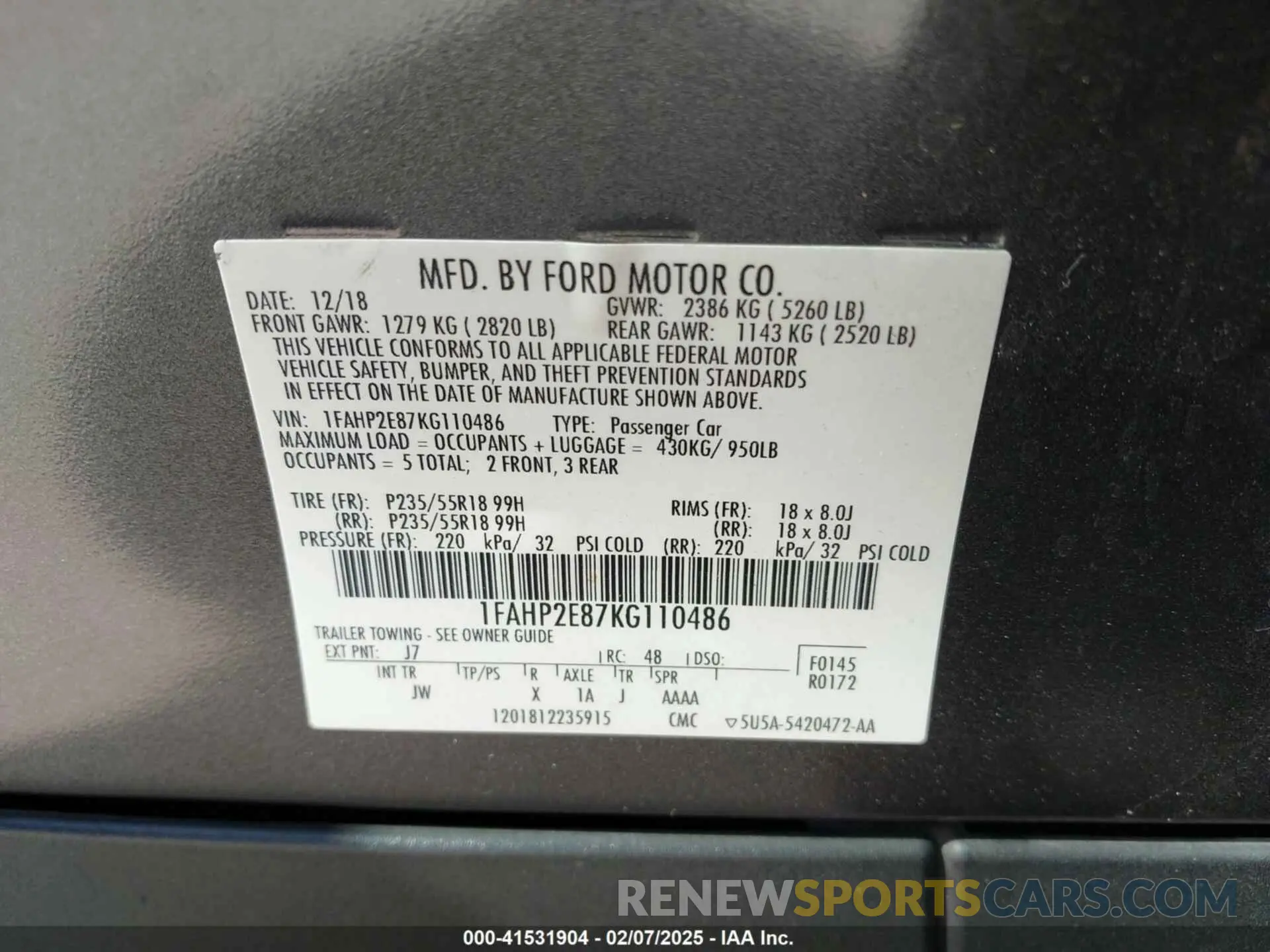 9 Photograph of a damaged car 1FAHP2E87KG110486 FORD TAURUS 2019