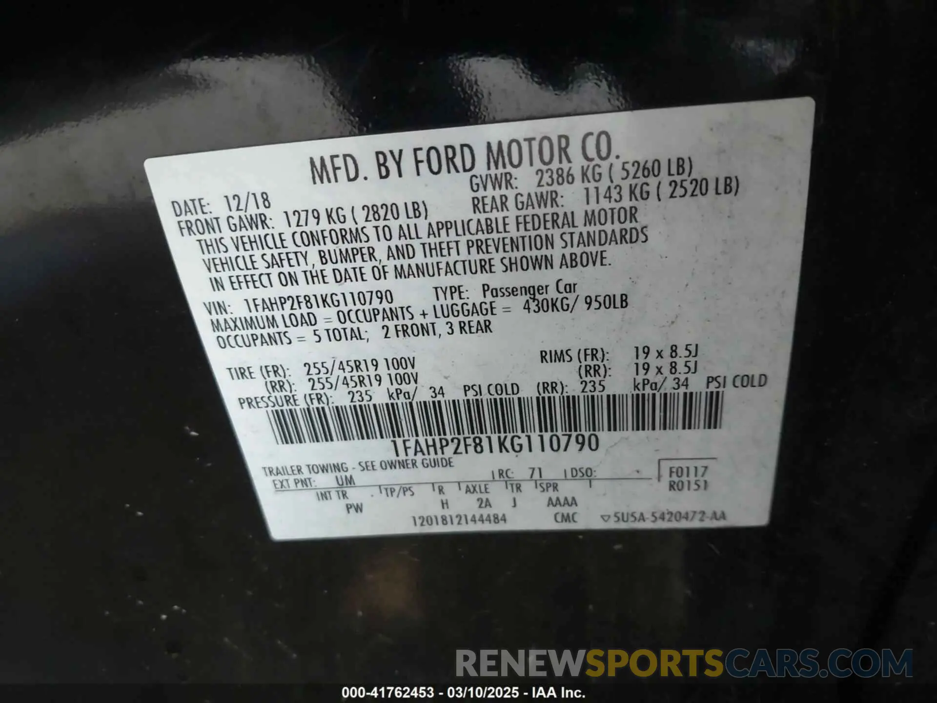 9 Photograph of a damaged car 1FAHP2F81KG110790 FORD TAURUS 2019
