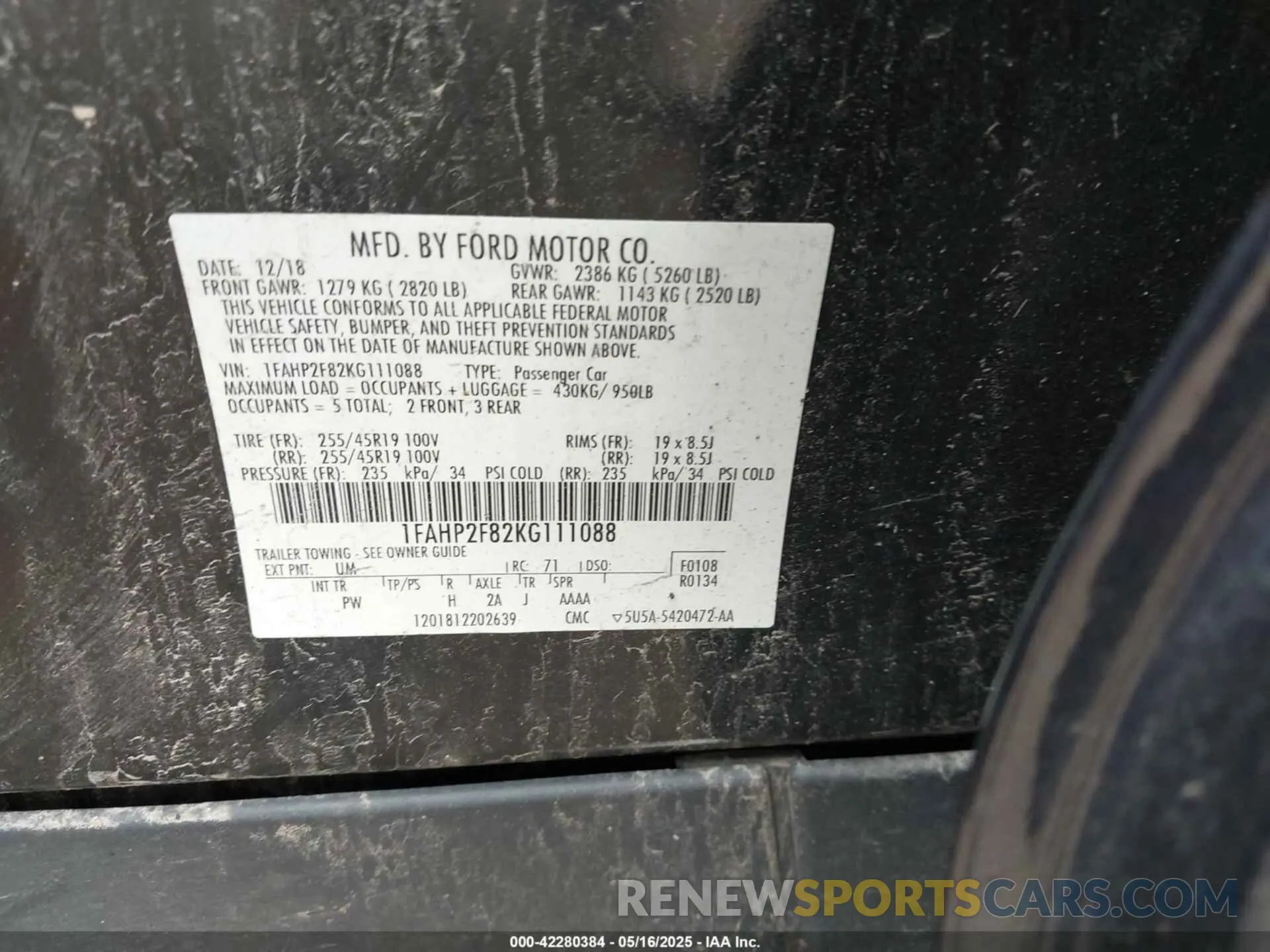 9 Фотография поврежденного автомобиля 1FAHP2F82KG111088 FORD TAURUS 2019