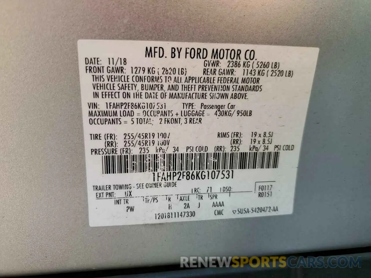 12 Photograph of a damaged car 1FAHP2F86KG107531 FORD TAURUS 2019