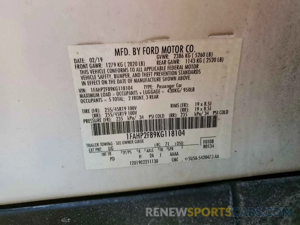 12 Photograph of a damaged car 1FAHP2F89KG118104 FORD TAURUS 2019