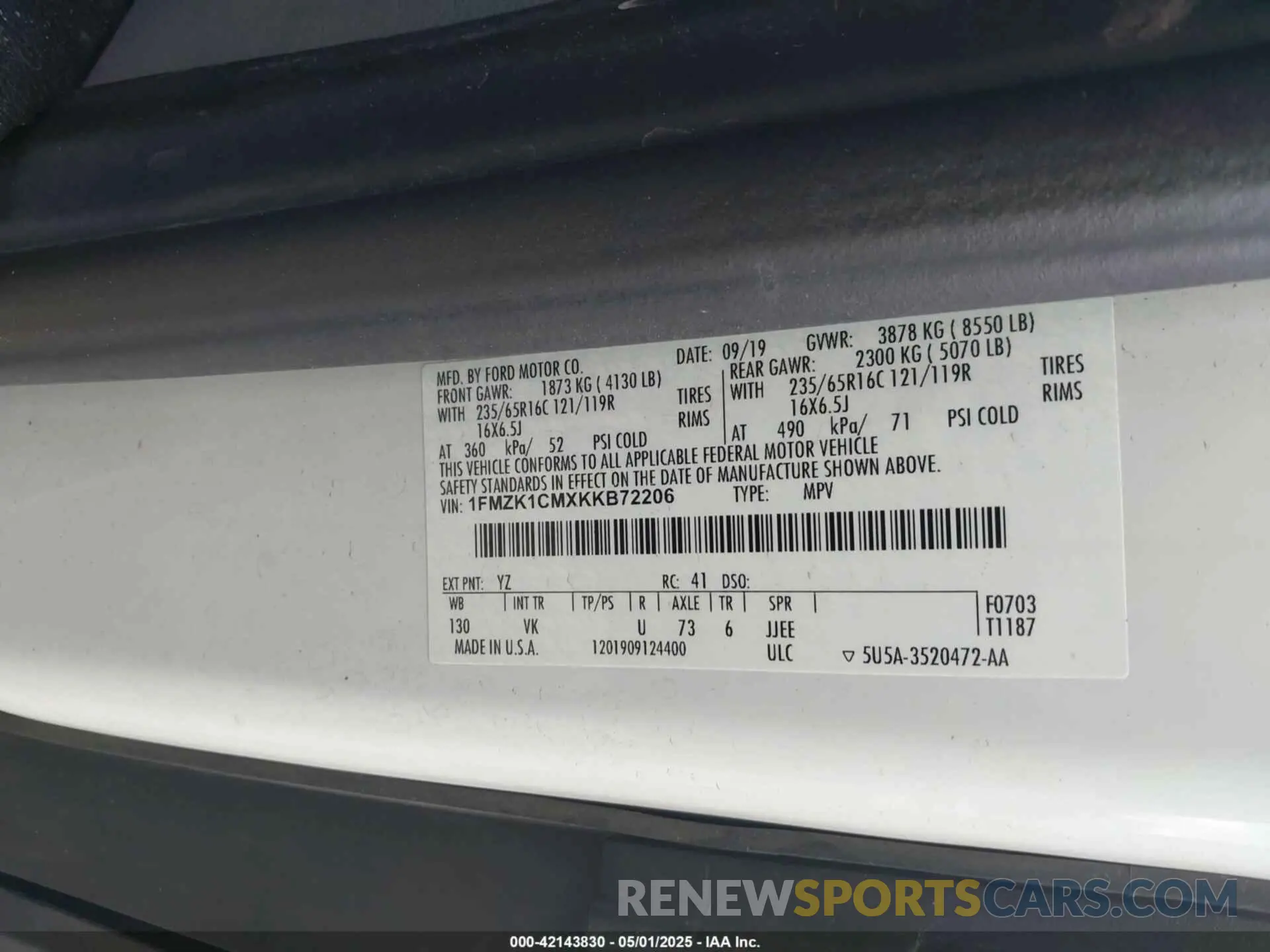 9 Фотография поврежденного автомобиля 1FMZK1CMXKKB72206 FORD TRANSIT-150 2019