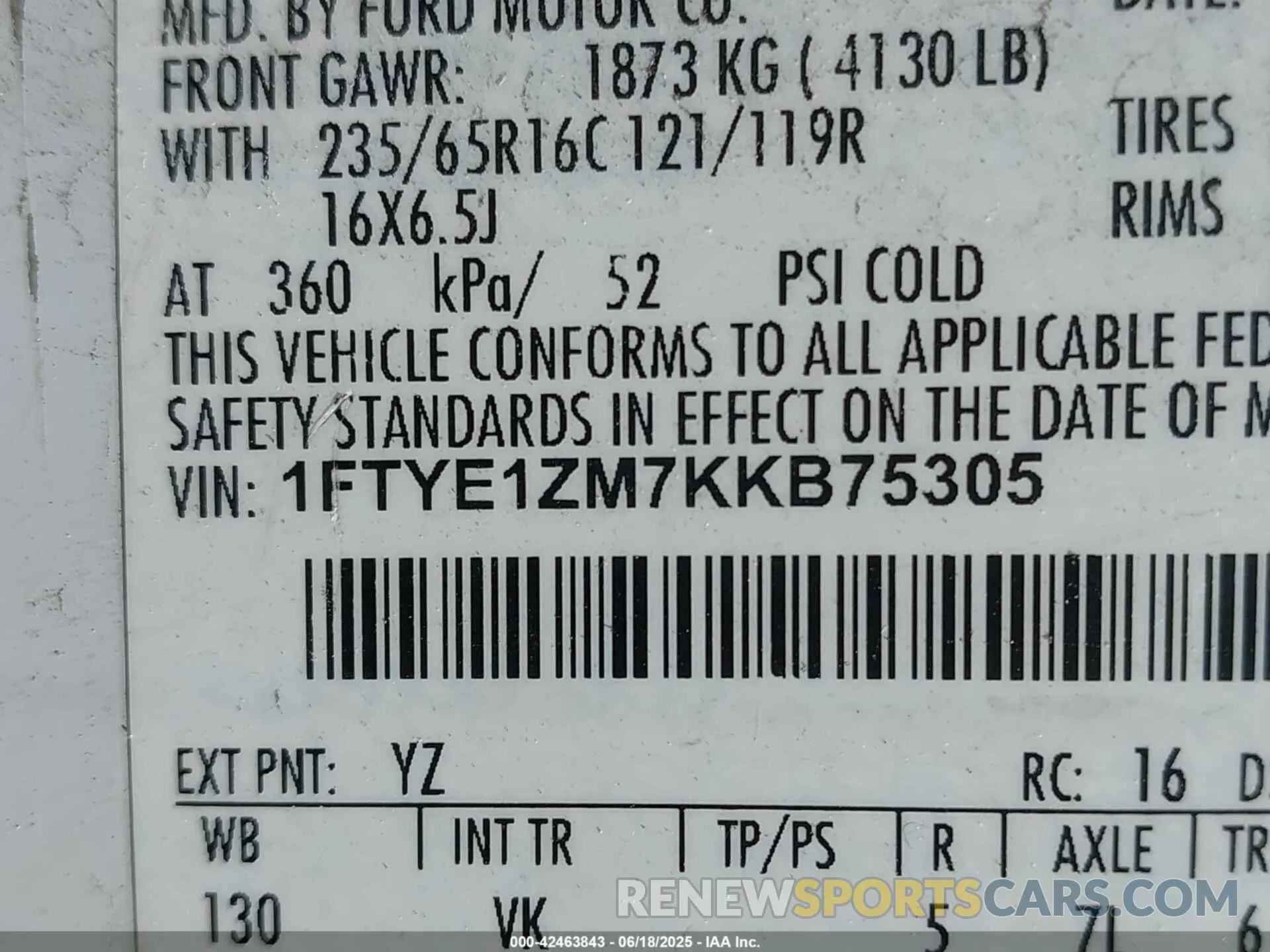 9 Photograph of a damaged car 1FTYE1ZM7KKB75305 FORD TRANSIT-150 2019