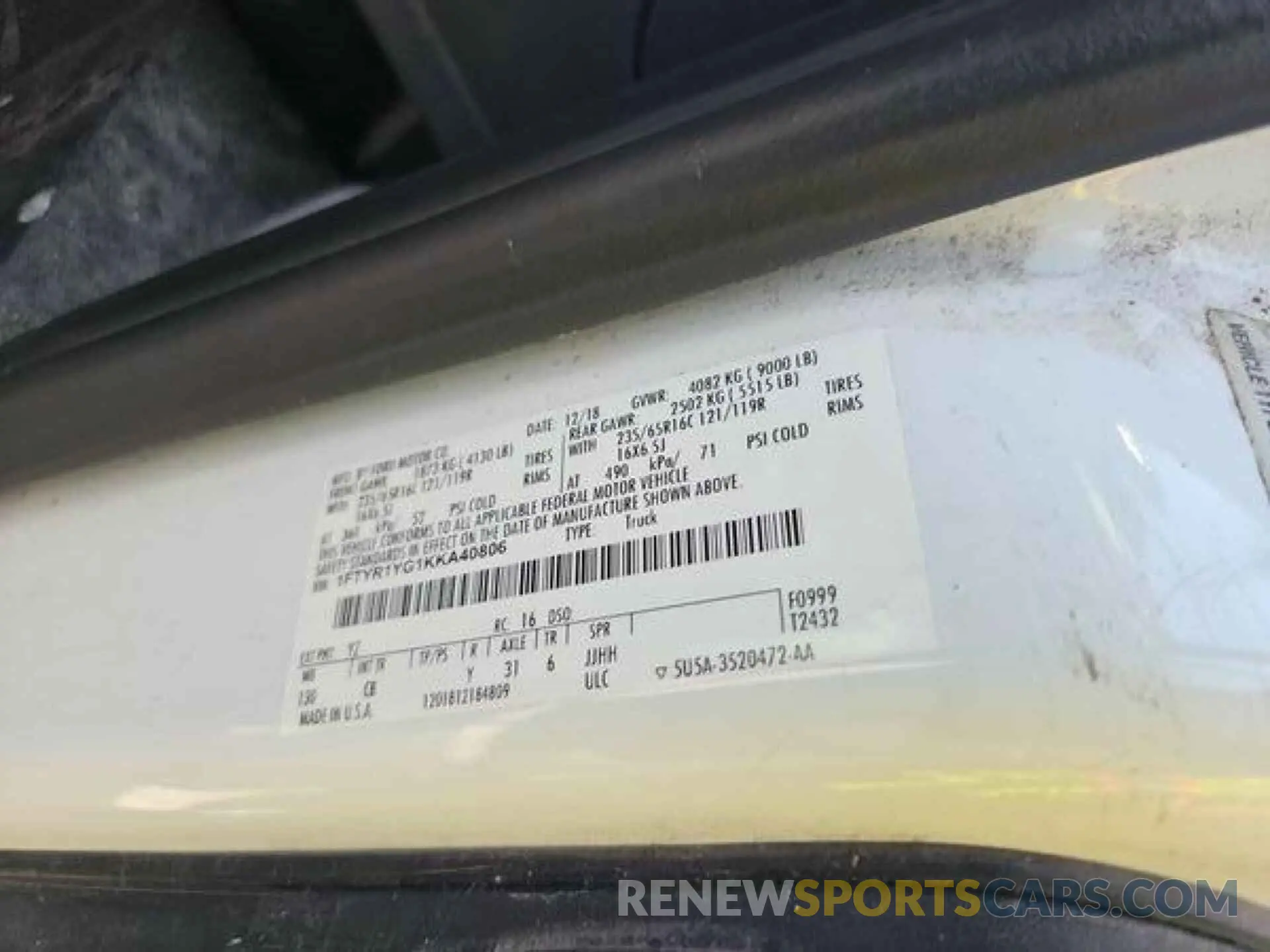 10 Photograph of a damaged car 1FTYR1YG1KKA40806 FORD TRANSIT 2019