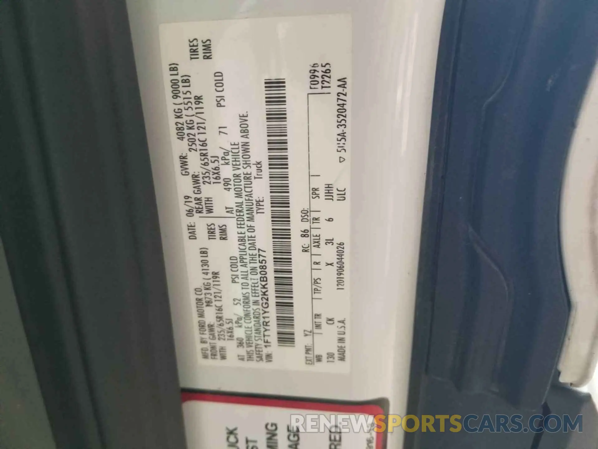 10 Фотография поврежденного автомобиля 1FTYR1YG2KKB08577 FORD TRANSIT 2019