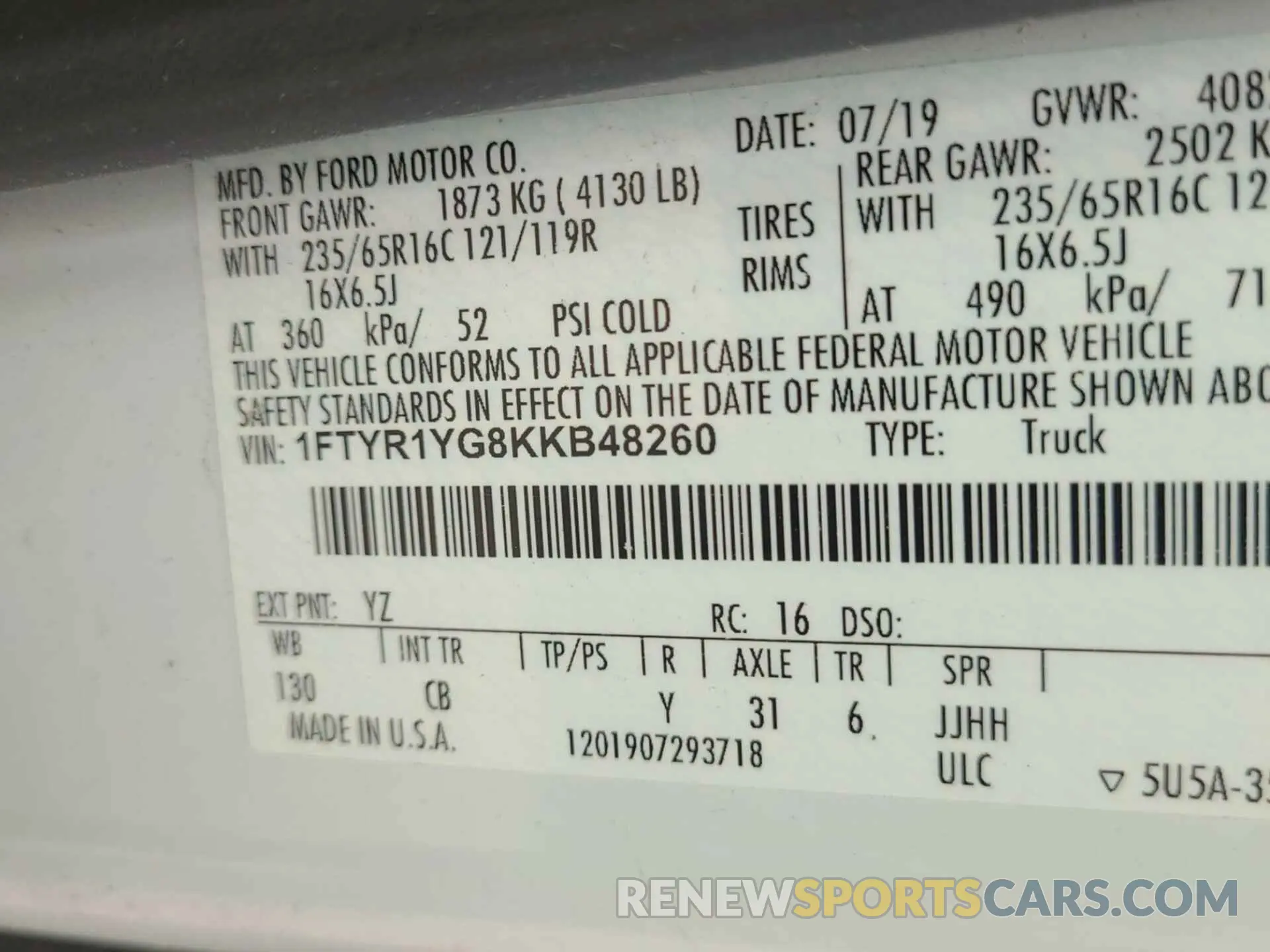 27 Photograph of a damaged car 1FTYR1YG8KKB48260 FORD TRANSIT 2019