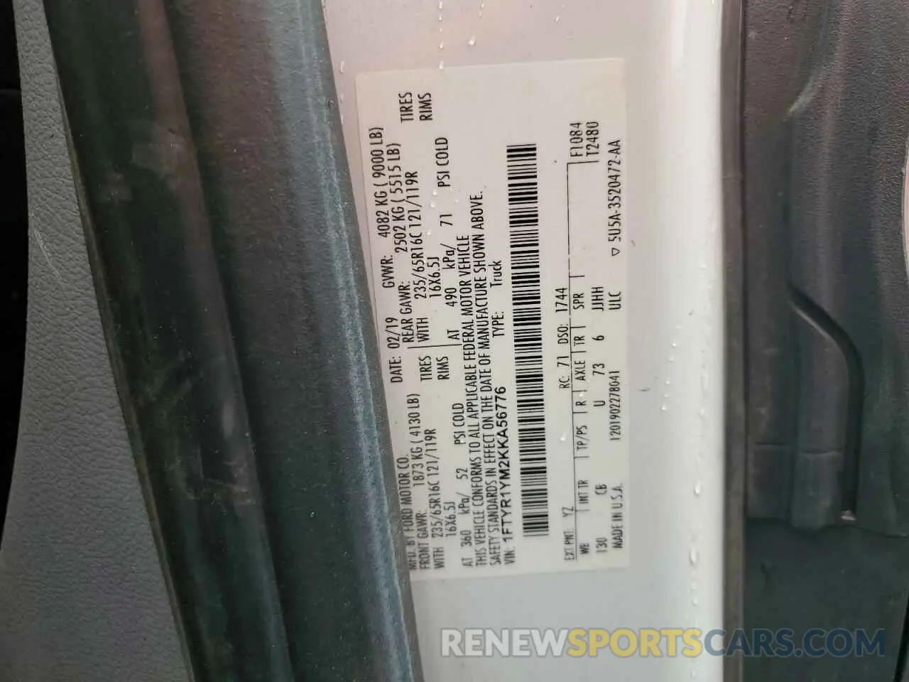 13 Photograph of a damaged car 1FTYR1YM2KKA56776 FORD TRANSIT 2019
