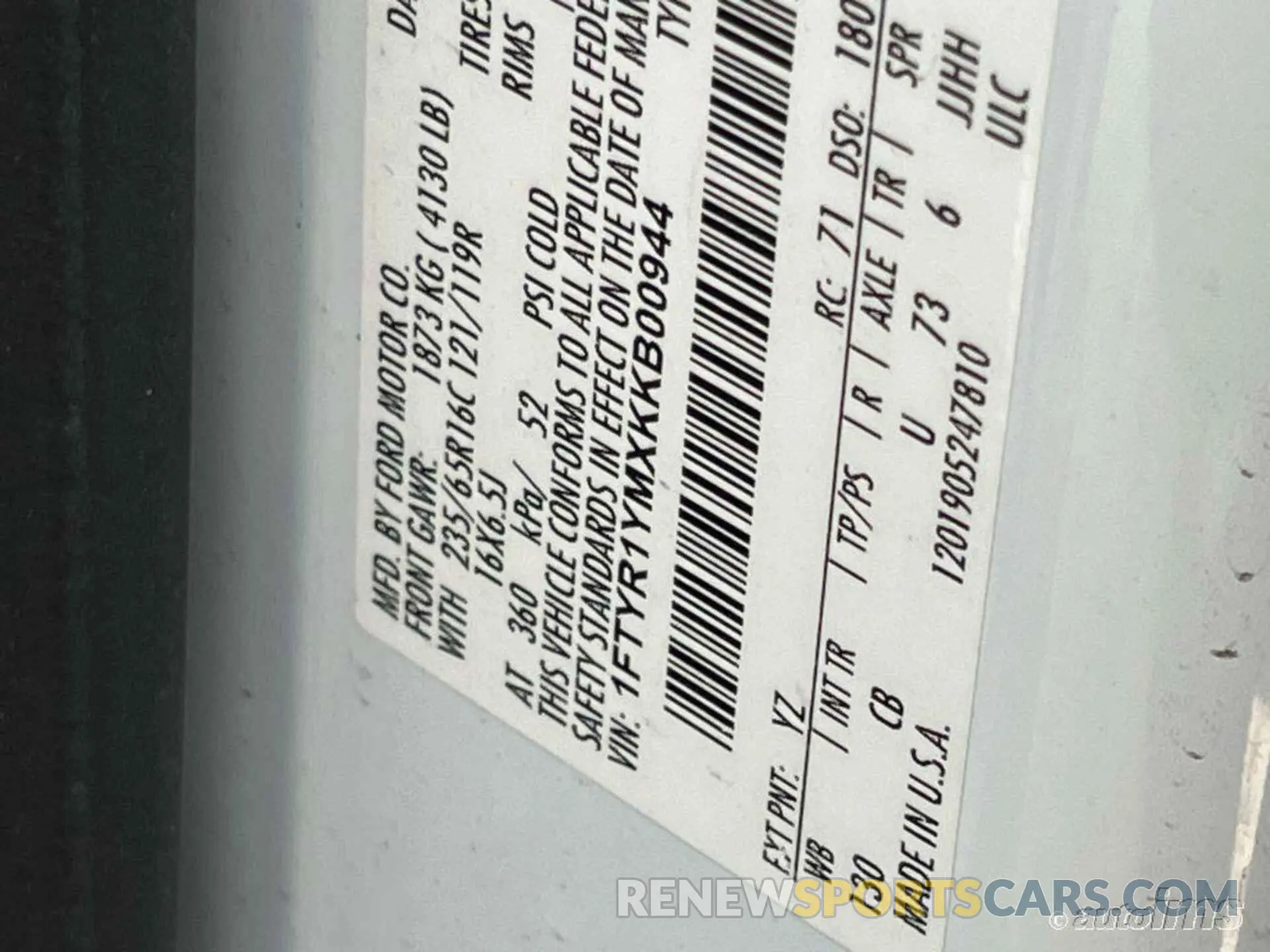 10 Photograph of a damaged car 1FTYR1YMXKKB00944 FORD TRANSIT 2019